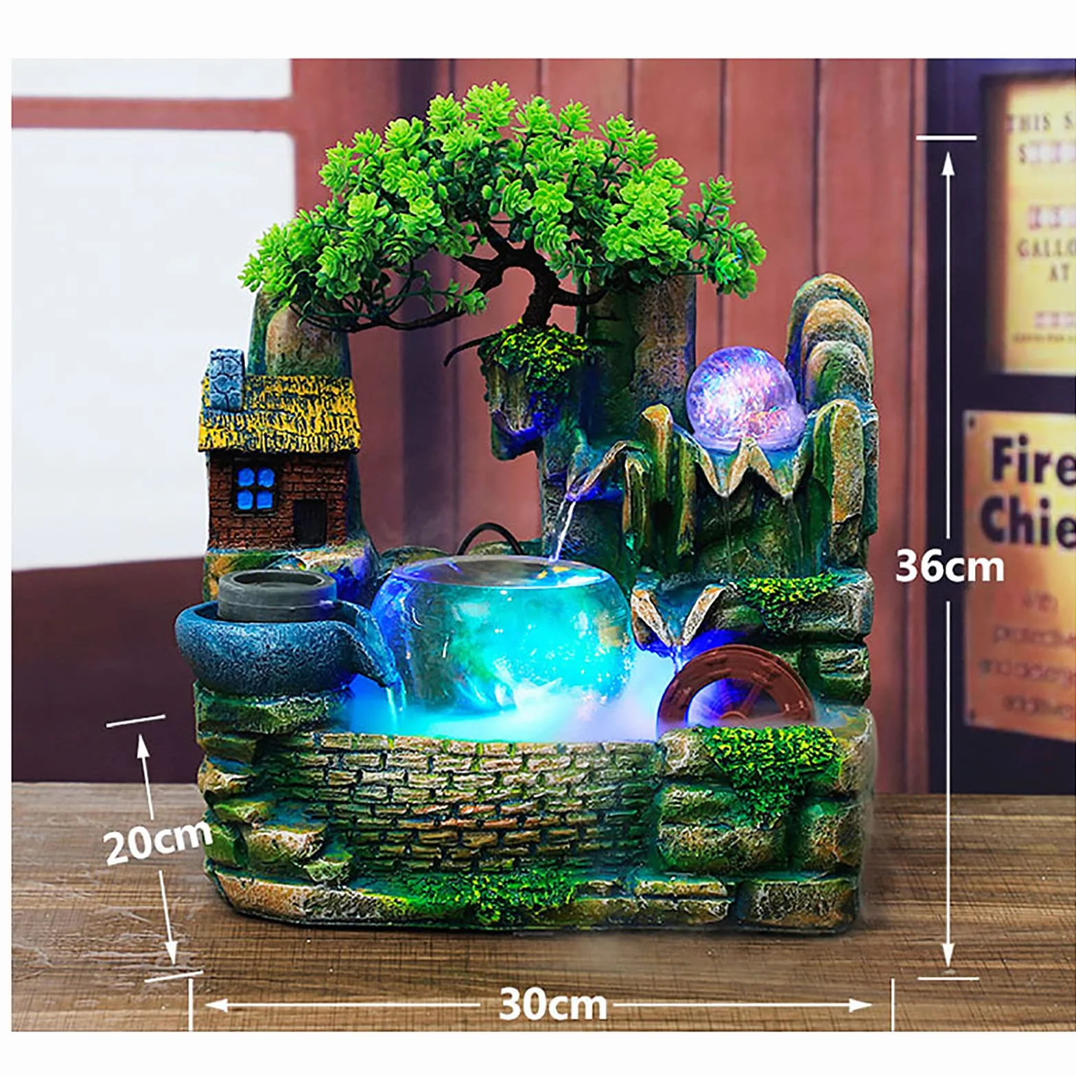 Fontana interna cascata Zen relax fontana da tavolo fontana fontana interna camera con bonsai colorato luce LED