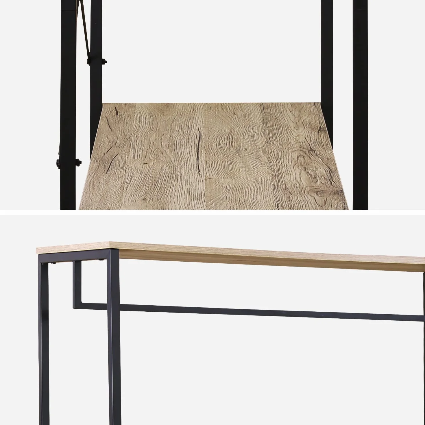 Spogliatoio, guardaroba, arredamento in metallo nero e legno, soppalco, 3 ripiani, un binario per armadio L 100 x L 40 x H 167cm