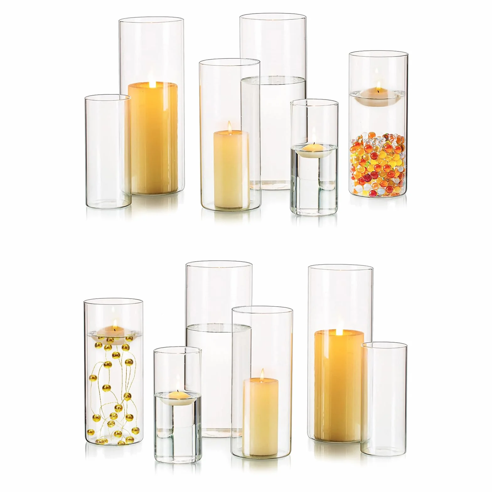 Portacandele Vetro Vaso Candele Galleggianti: Hewory Set di 12 Porta Candela Cilindrici in Vetro Trasparente Vasi per Centrotavola Decorative Cilindrico Candelabro