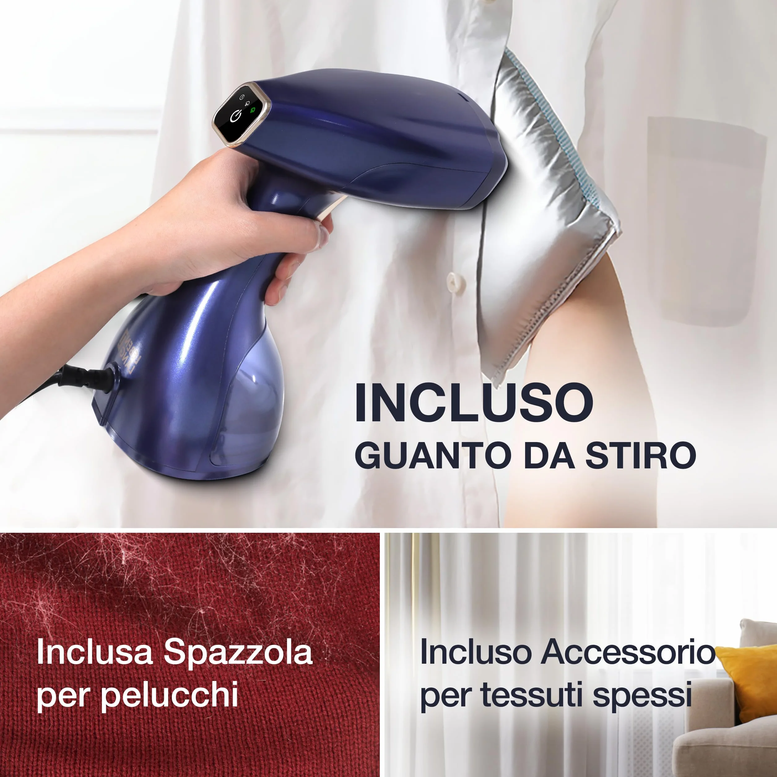 LEBENLANG Ferro Stiro Verticale 1500W Vapore 25g/min Tank 300ml Guanto Stiratrice Verticale Steamer Vestiti