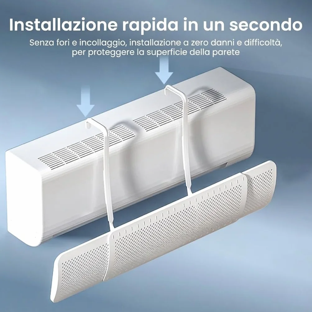 Deflettore per Condizionatore Universale Regolabile (56-90 cm), Paravento per Aria Condizionata Anti-Condensa con Regolazione a 180°, Installazione Facile Senza Fori per Inverno ed Estate Casa Ufficio