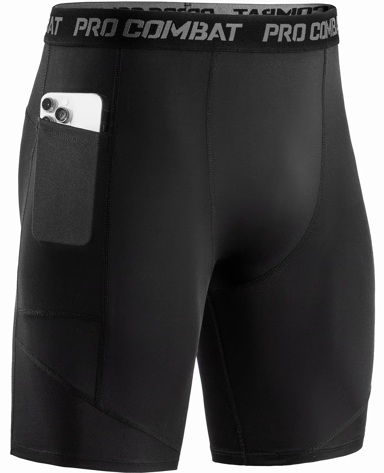 Pantaloncini Compressione Uomo Fitness con Tasca per Cellulare