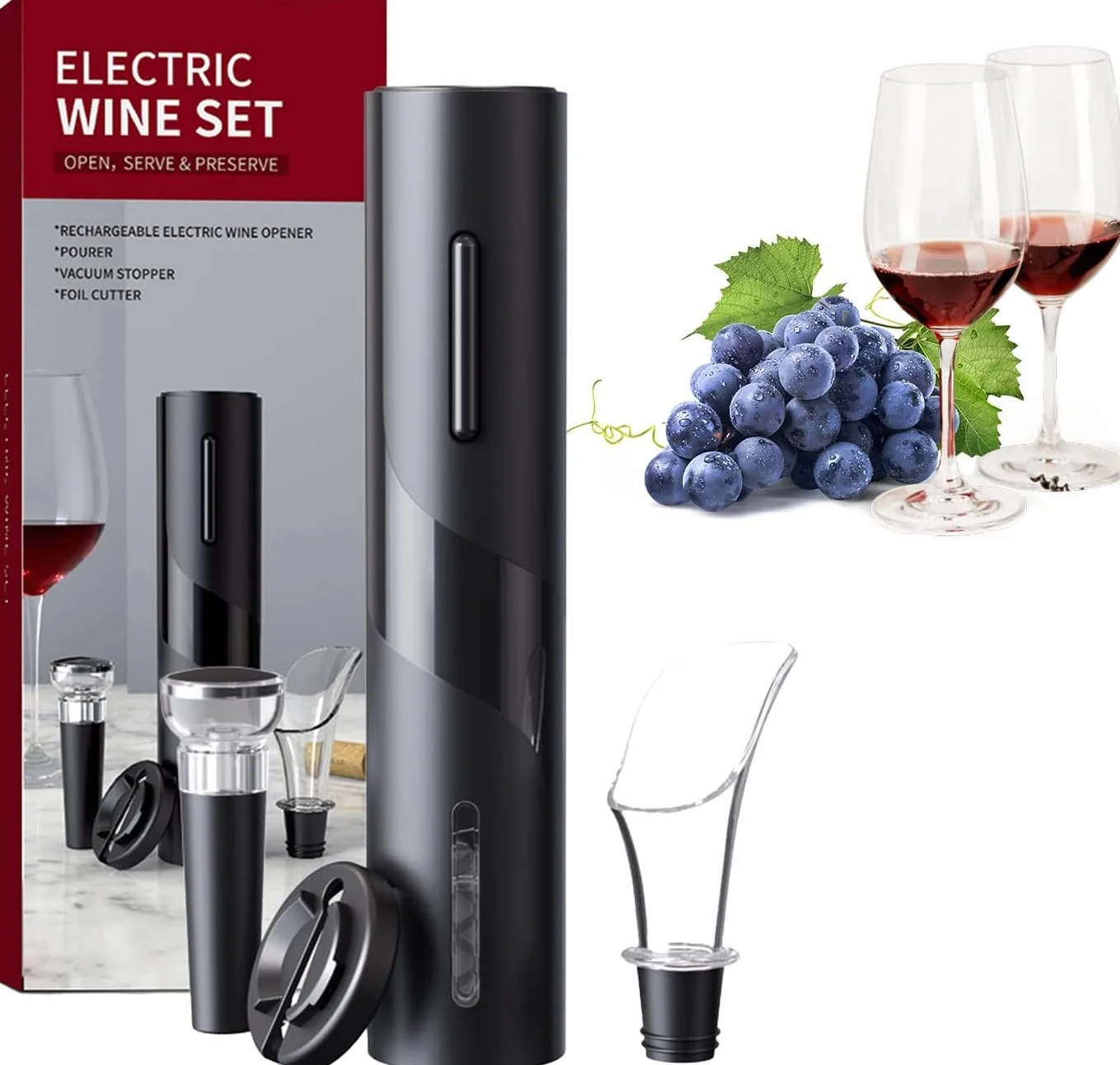 SQUADO Cavatappi Elettrico Professionale per Vino con Tagliapasta Stagnola e Tappo Sottovuoto