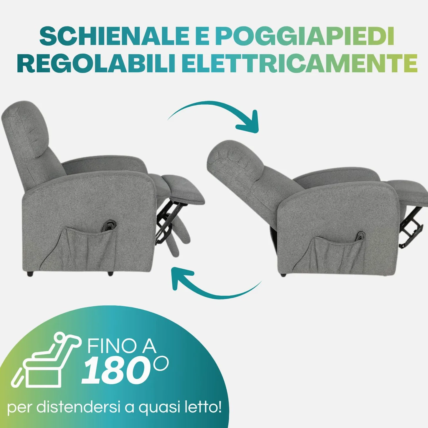 PALUPLUS Poltrona Dynamica Motorizzata Reclinabile e Massaggiante, Misura 74x77x110 cm, Poltrona in Tessuto Traspirante con Poggiapiedi, Alzapersona Automatica e 2 Ruote, Design Elegante -40 (Grigio)
