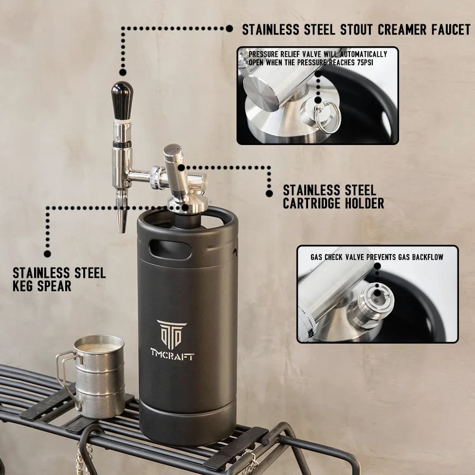 TMCRAFT 128oz Nitro Cold Brew Macchina da caffè in acciaio inox Stout Cream Rubinetto & Valvola di scarico della pressione, Barile di caffè azoto