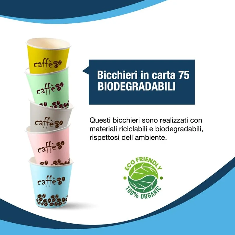 Bicchierini da Caffè Monouso in Carta - 1000 Pezzi Bicchieri di Carta Colorati, Compostabili, Ideali per Caffè, Espresso, Festa, Ufficio e Uso Domestico