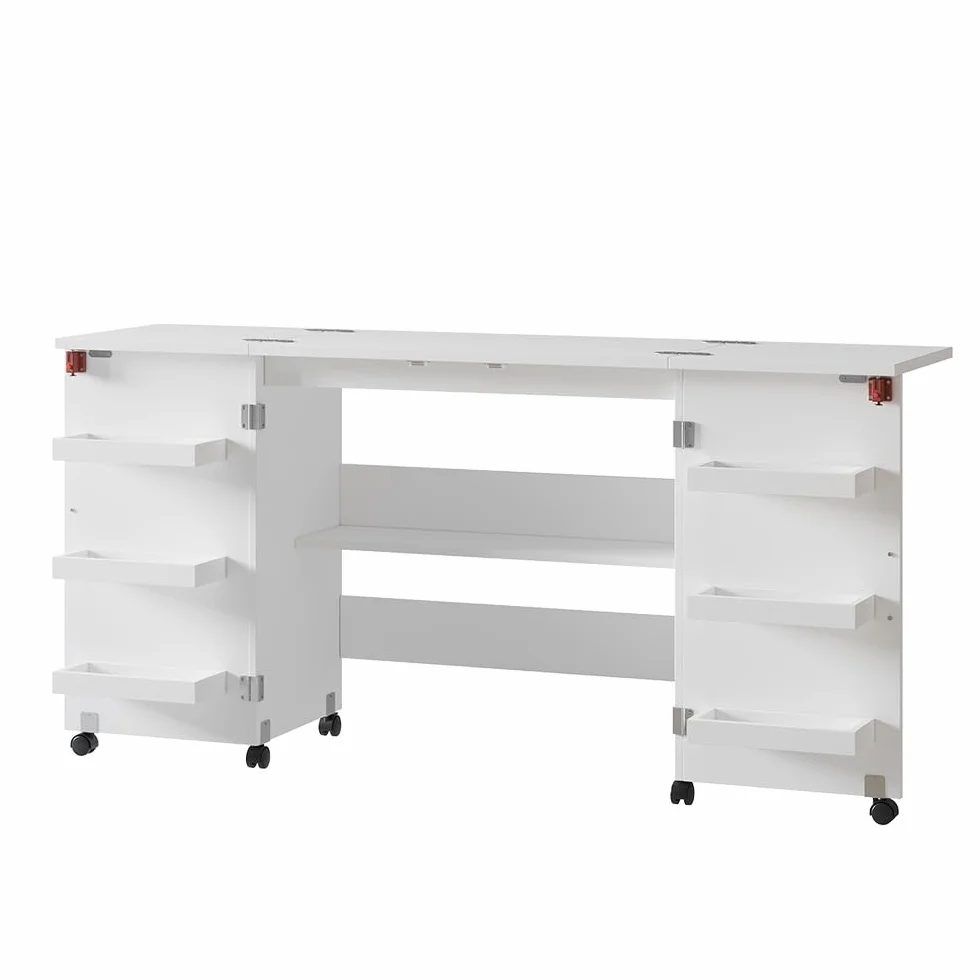 Vicco Tavolo da cucito Carmen Bianco 160x80.2 cm pieghevole con ruote