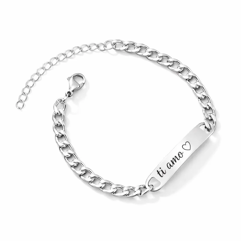 Bracciale in Acciaio Inossidabile Personalizzato con Incisione – Piastrina ID con Nome – Regalo per Uomo e Donna