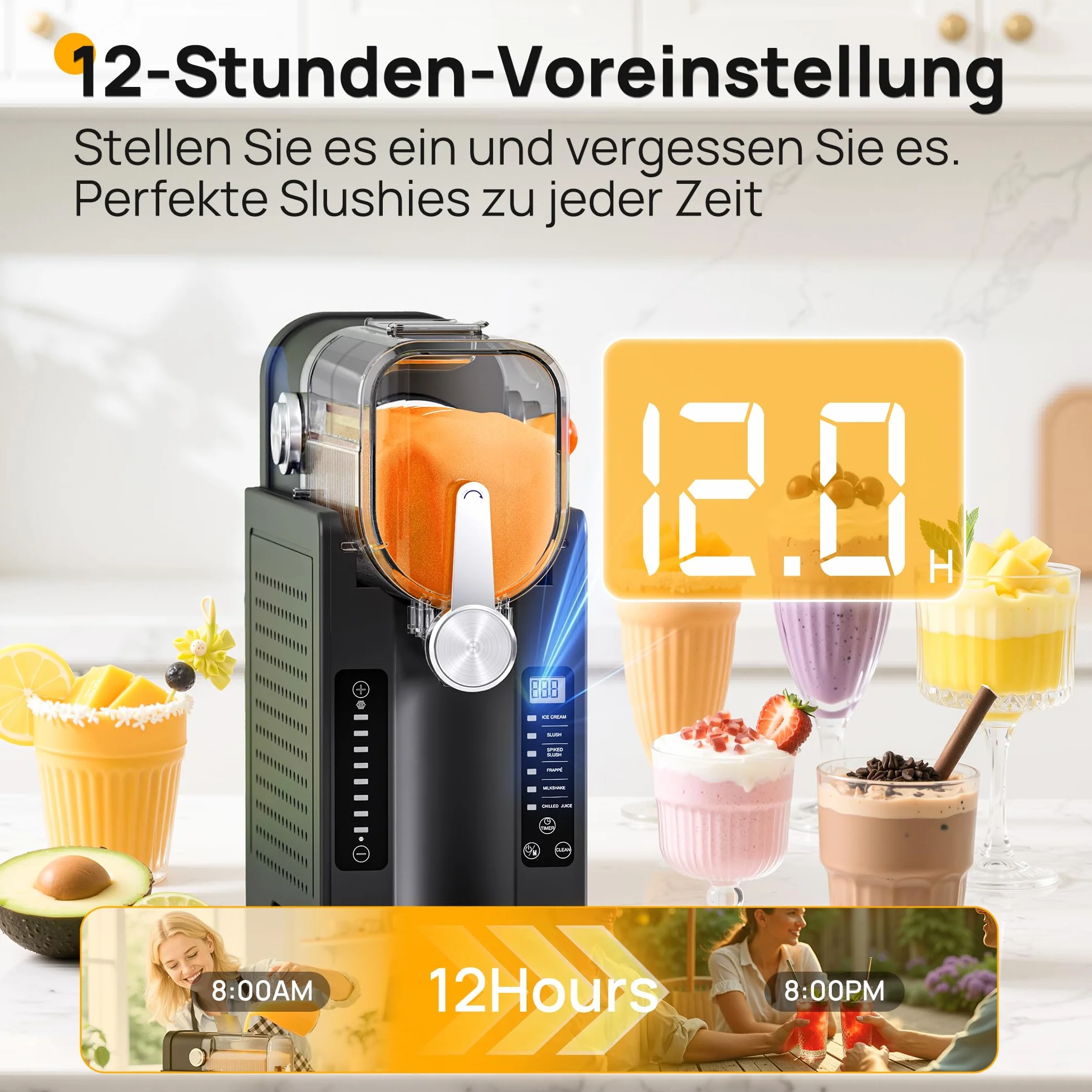 INITIO Slush Machine 2L Slushie Machine per casa con display LED, autopulente, nero, AD03, 6 programmi