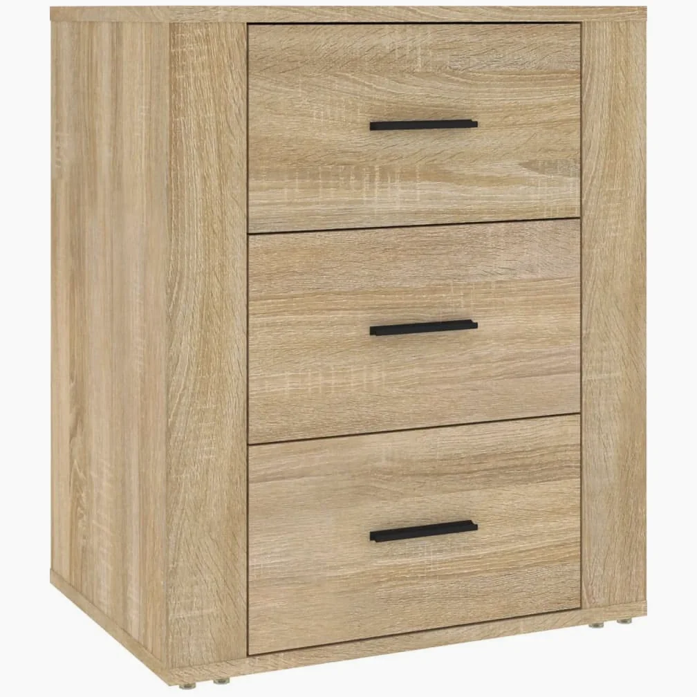 Comodino Chene Sonoma 3 Cassetti Legno Ingenierie | 50 x 36 x 60 cm, piano robusto, facile da pulire, fissaggio a parete incluso, manuale di montaggio