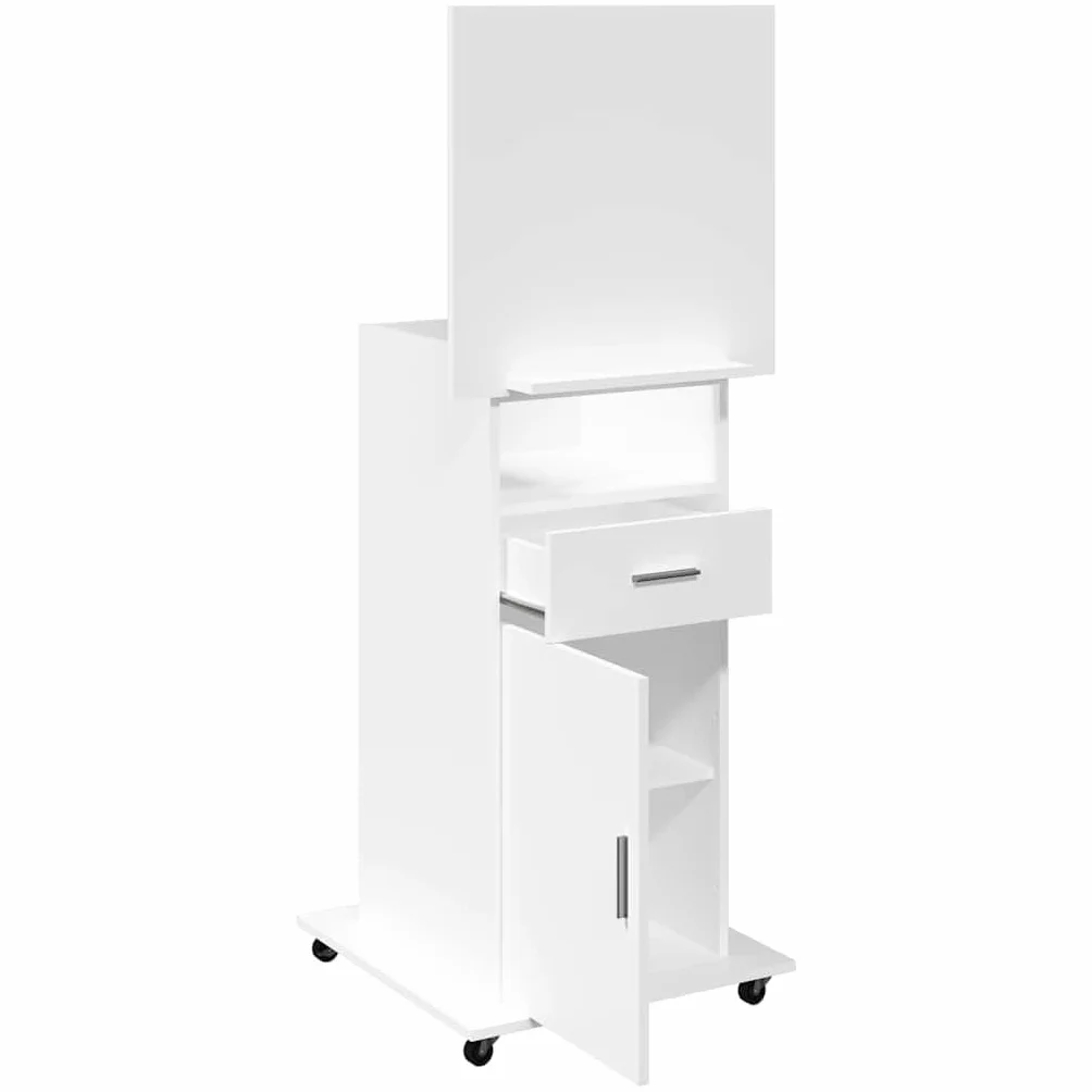 vidaXL Leggio con Ruote e Cassetto Bianco 55x55x107 cm in Multistrato, podio, postazione relatori, banco da pavimento, pedana, pulpito