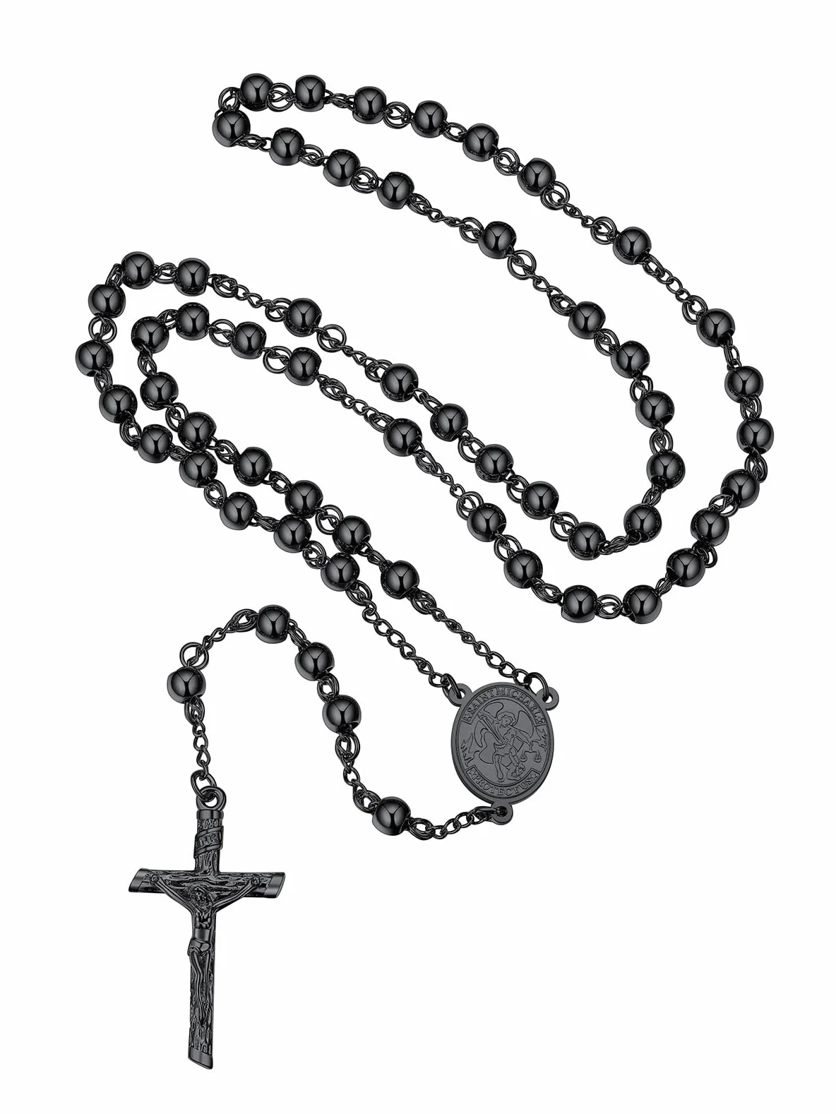 FaithHeart Collana HD Foto Rosario San Michele Medagila Personalizzata 66CM+16CM Perline Preghiera Gioielli Religiosi Regalo Compleanno