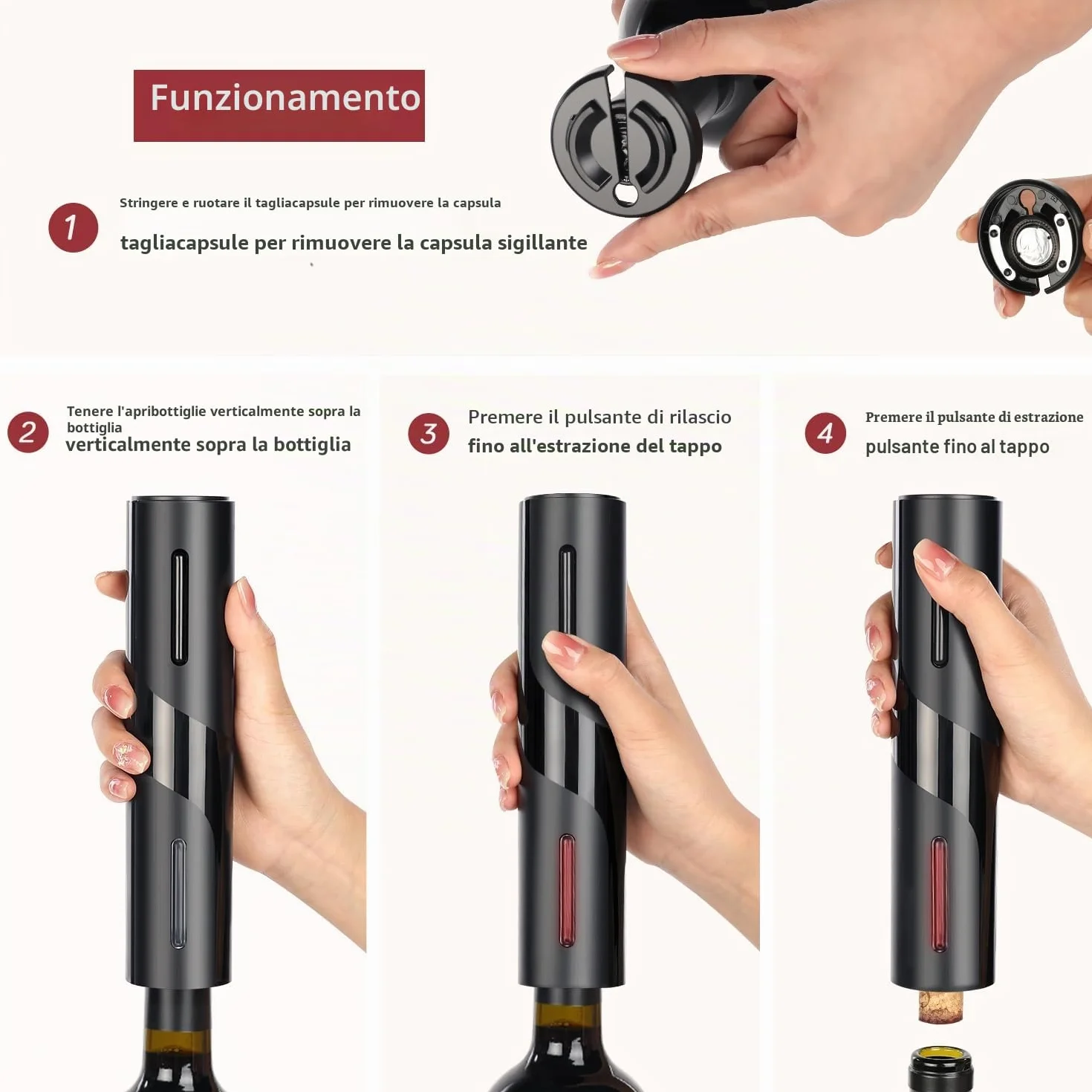 ZOYIDOUX Cavatappi Elettrico Ricaricabile Apribottiglie Vino 4 in 1 Kit Regalo