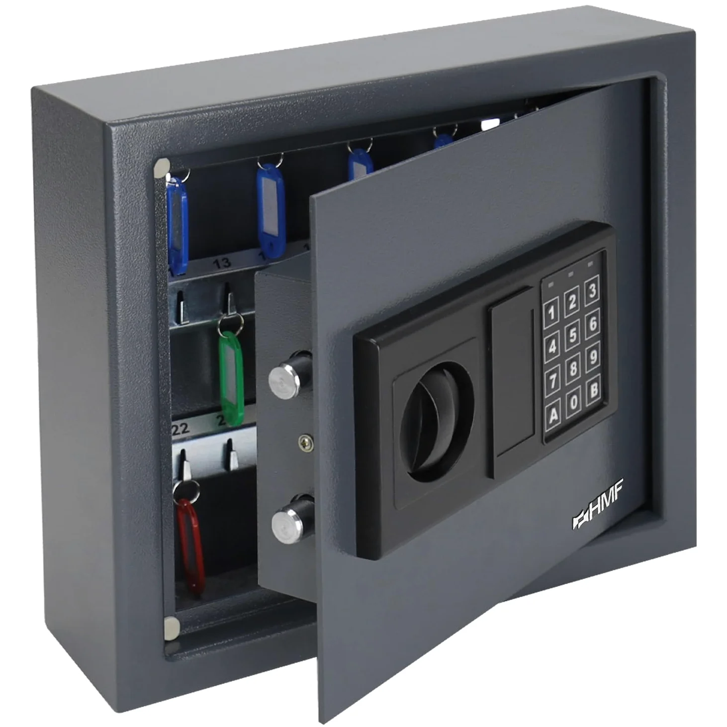 HMF Cassaforte Portachiavi con codice numerico, Armadietto Portachiavi con serratura elettronica | 30 ganci | 30 x 28 x 10 cm | Antracite