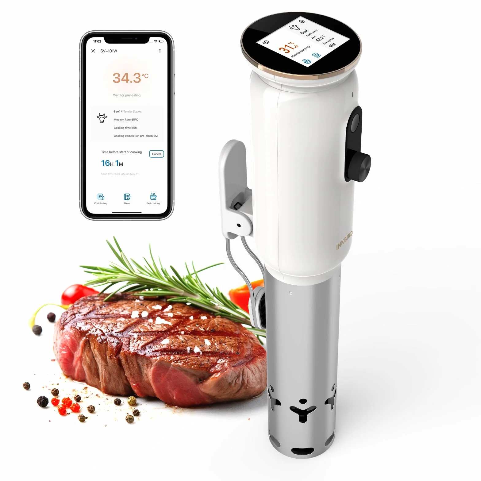 INKBIRD Wifi Sous Vide Roner 1000W 0-90℃ Cottura Bassa Temperatura TFT