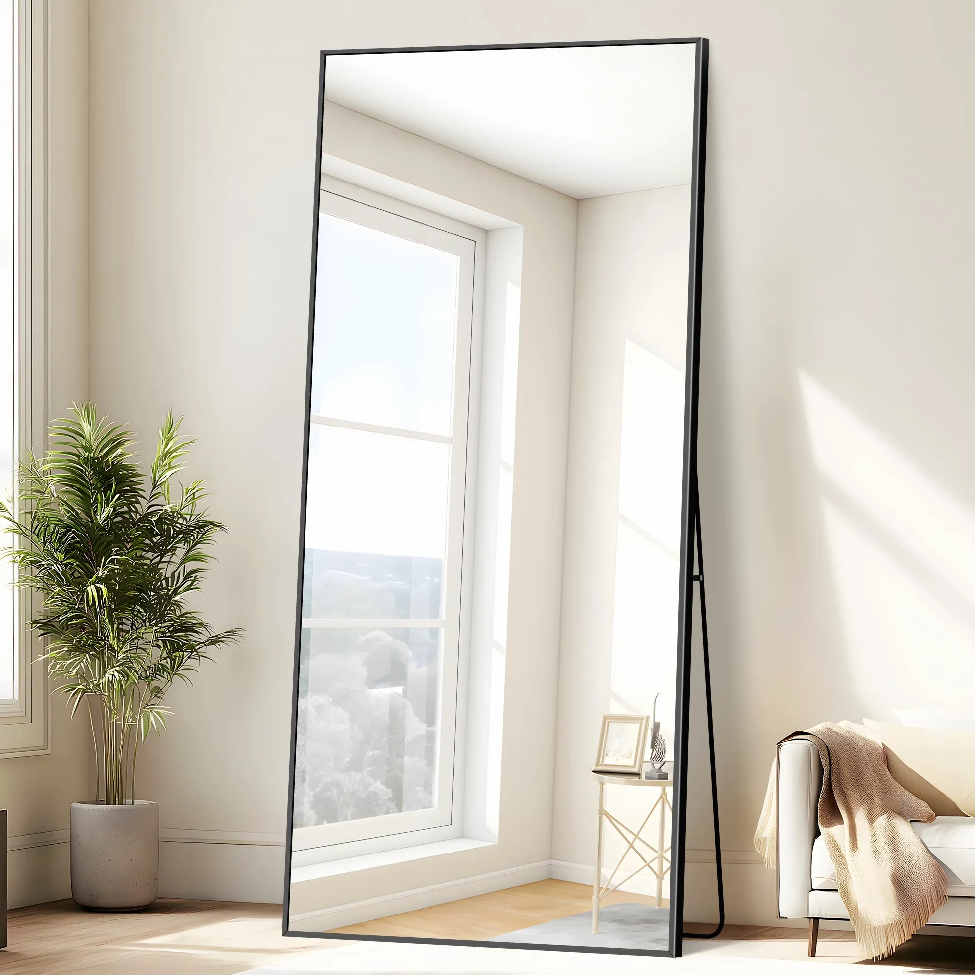 WOLIBEER Specchio a Figura Intera 192 x 85 cm, Grande Specchio da Terra Rettangolare in Alluminio Nero per Camera da Letto Cameretta Soggiorno Spogliatoio
