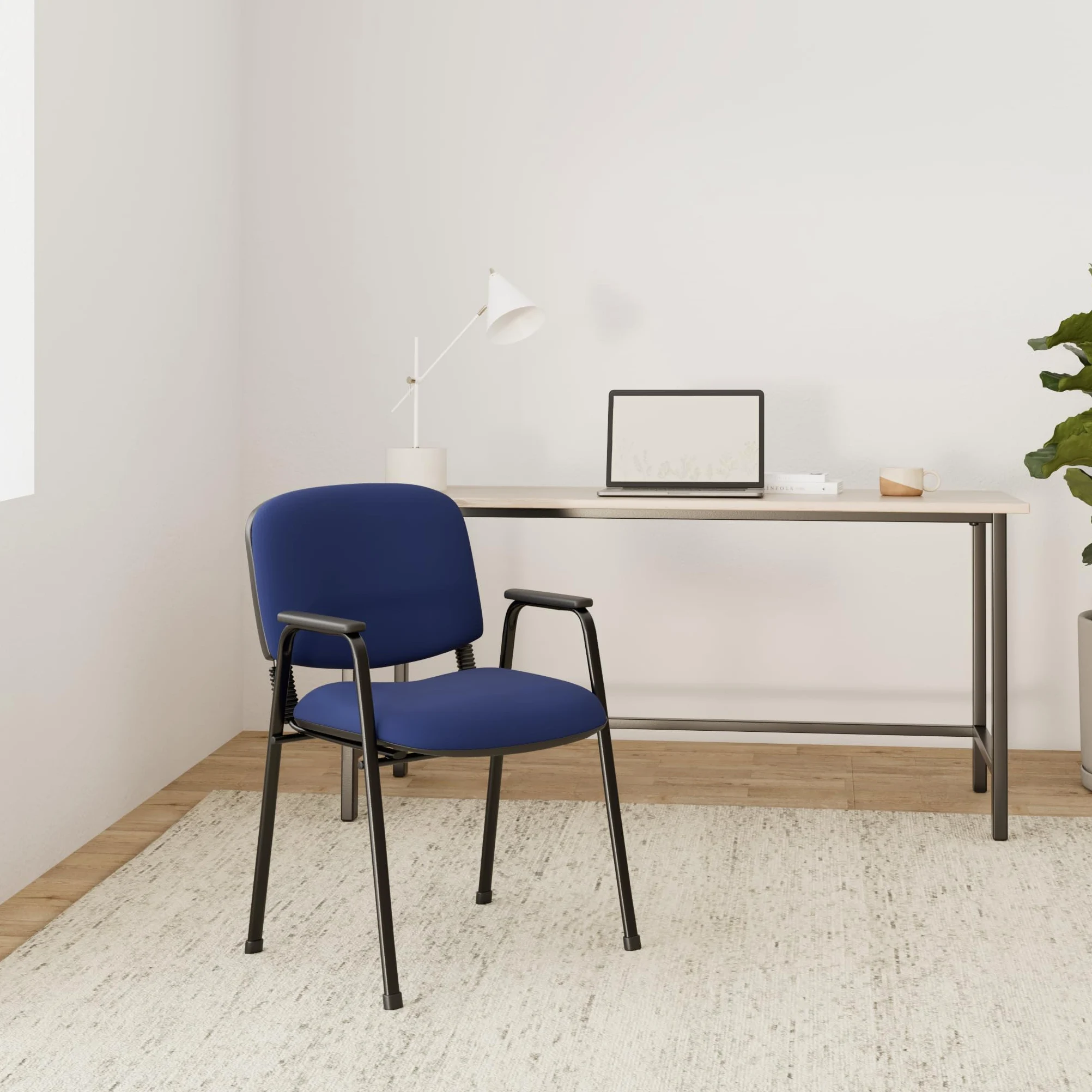 HJH Office 704341 Sedia visitatore XT 650 Fabric Blu Sedia da conferenza imbottita con braccioli, impilabile