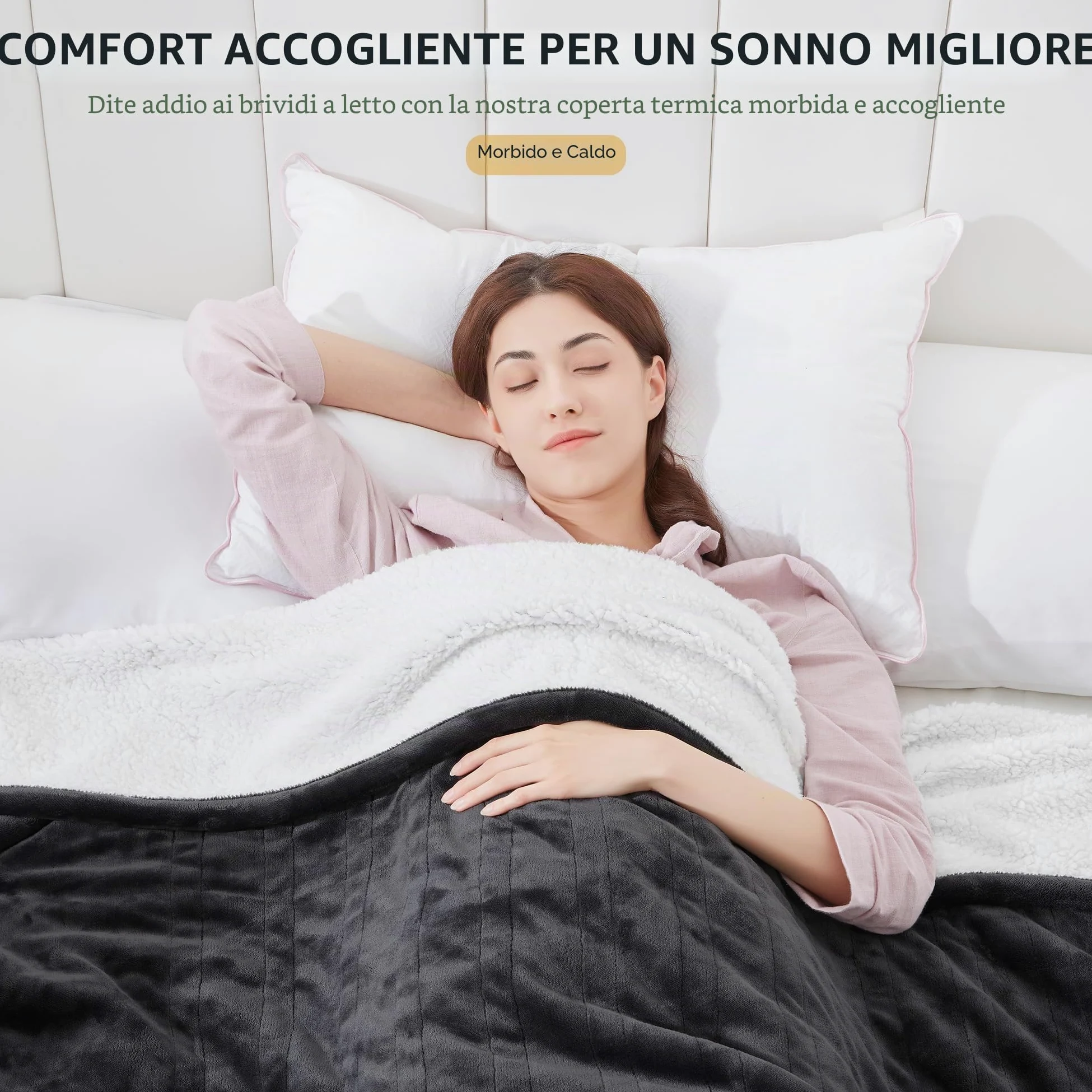 Coperta Elettrica Matrimoniale Flanella Sherpa 150x200cm, Grigio 6 Impostazioni di Calore, Da 1 a 10 ore di auto-off, Riscaldamento rapido, Protezione contro il Surriscaldamento