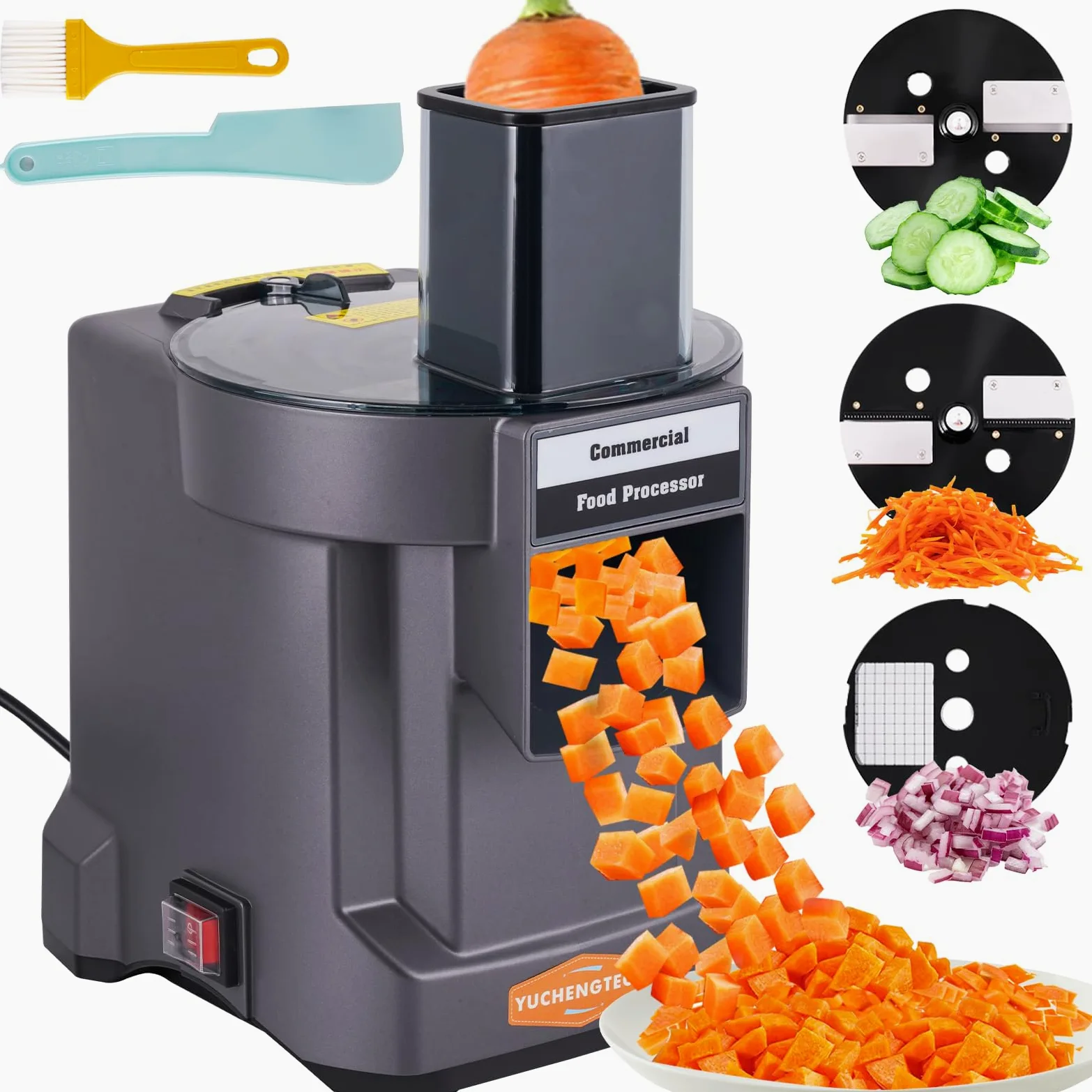 YUCHENGTECH Tagliaverdure Cubetti Elettrico Cubettatrice Verdure Elettrico con 3 Lame Tagliaverdure Elettrico Professionale per Tagliare a Cubetti Affettare e Sminuzzare Frutta e Verdura 100W