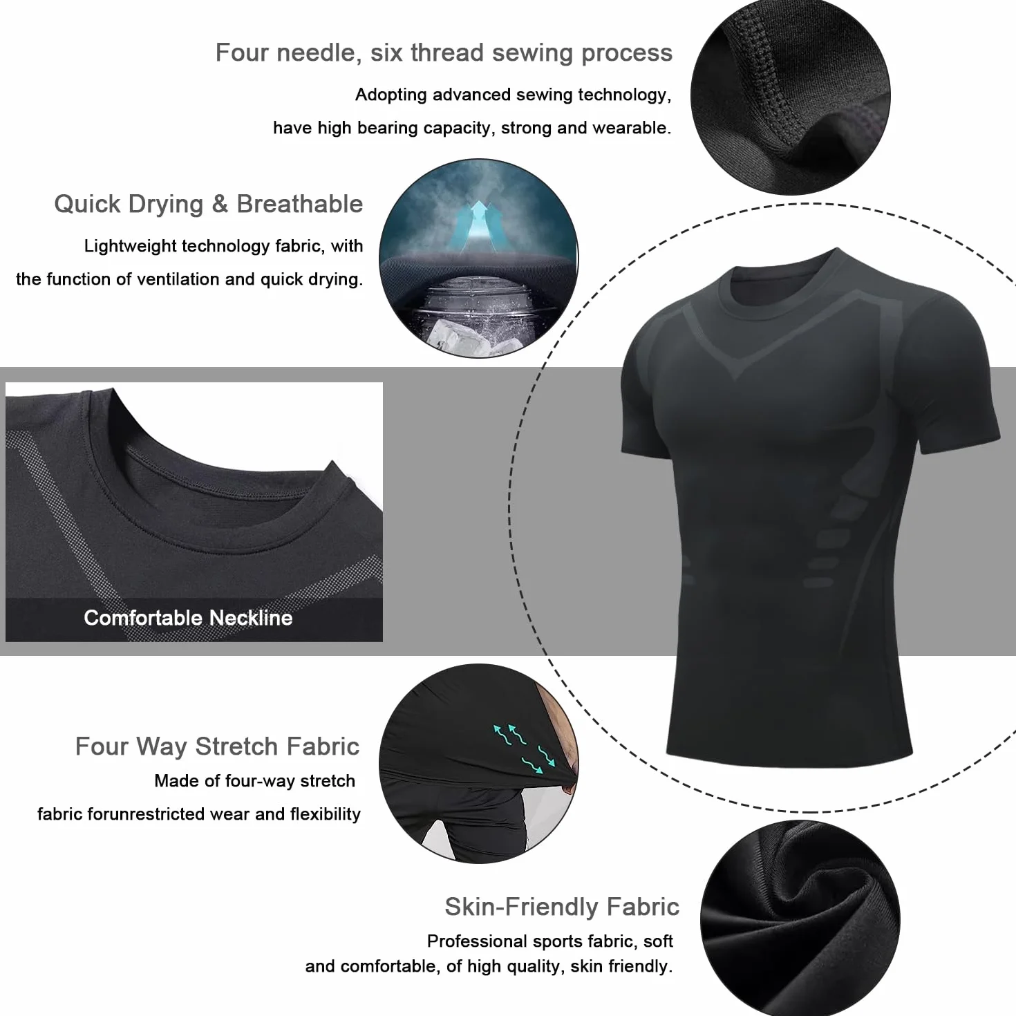 Maglietta a Compressione da Uomo Asciugatura Rapida Fitness T-Shirt per Allenamento e Corsa
