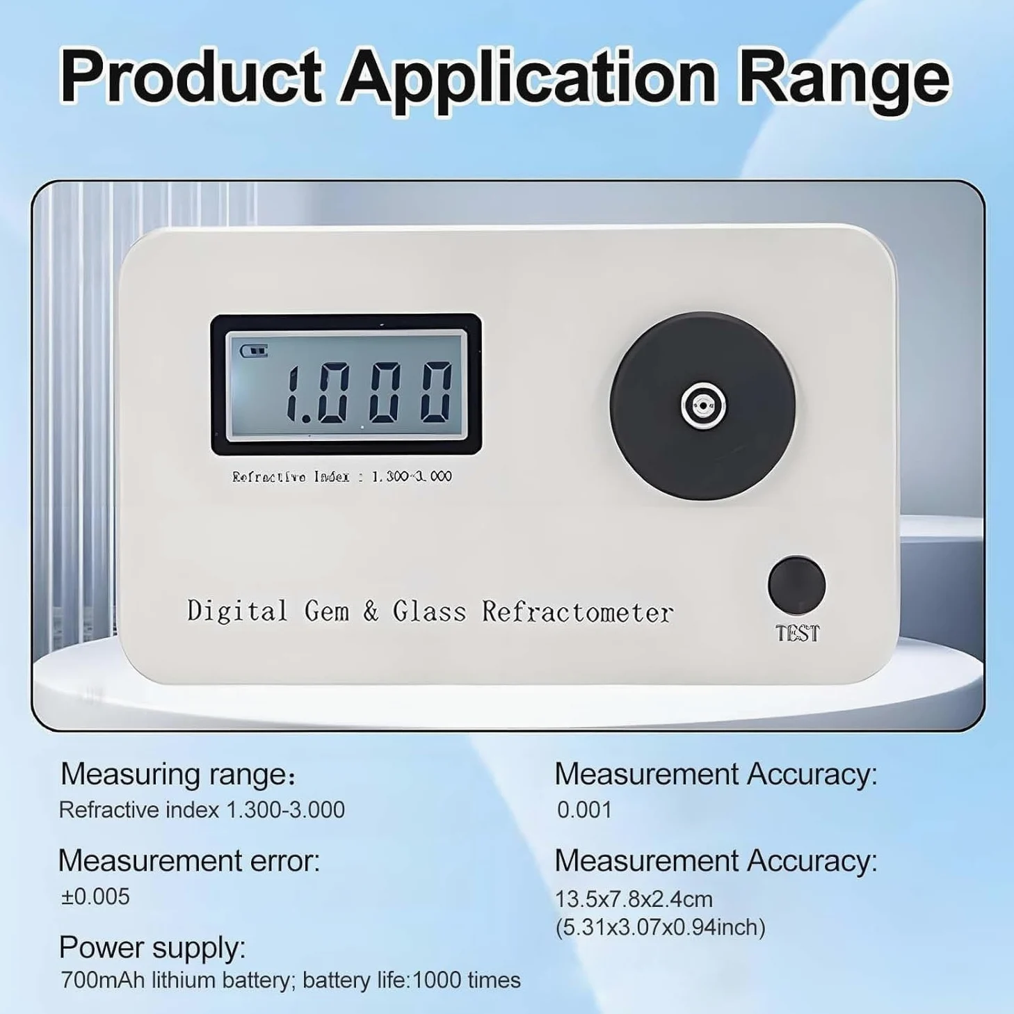 Rifrattometro Portatile per Gemme, Strumento Di Identificazione per Tester Di Gioielli Con Display Lcd E Batteria Da 700 Mah, Indice Di Rifrazione 1.300-3.000, Elevata Precisione Di Misurazione 0.001