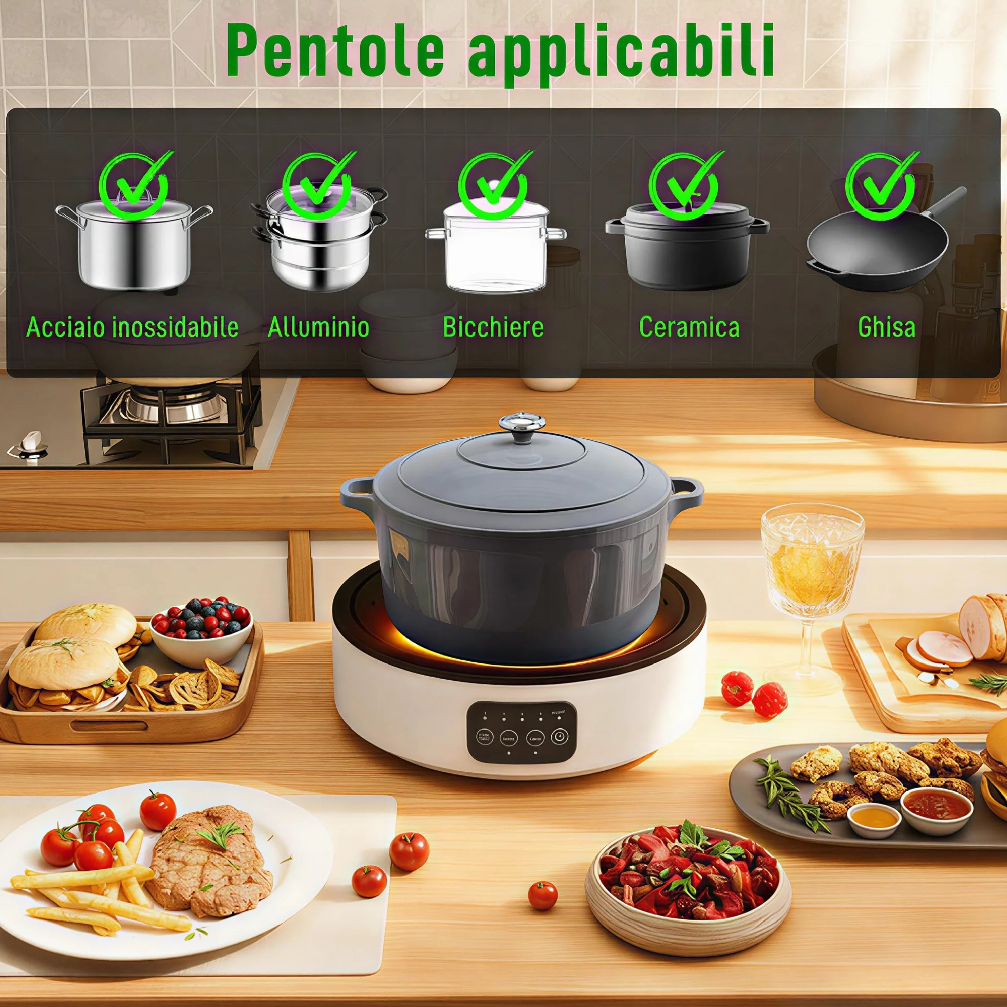 HOMCOM Piastra Elettrica a Infrarossi Portatile 2000W 2 in 1 Vetroceramica 4 Livelli Potenza Ø30cm