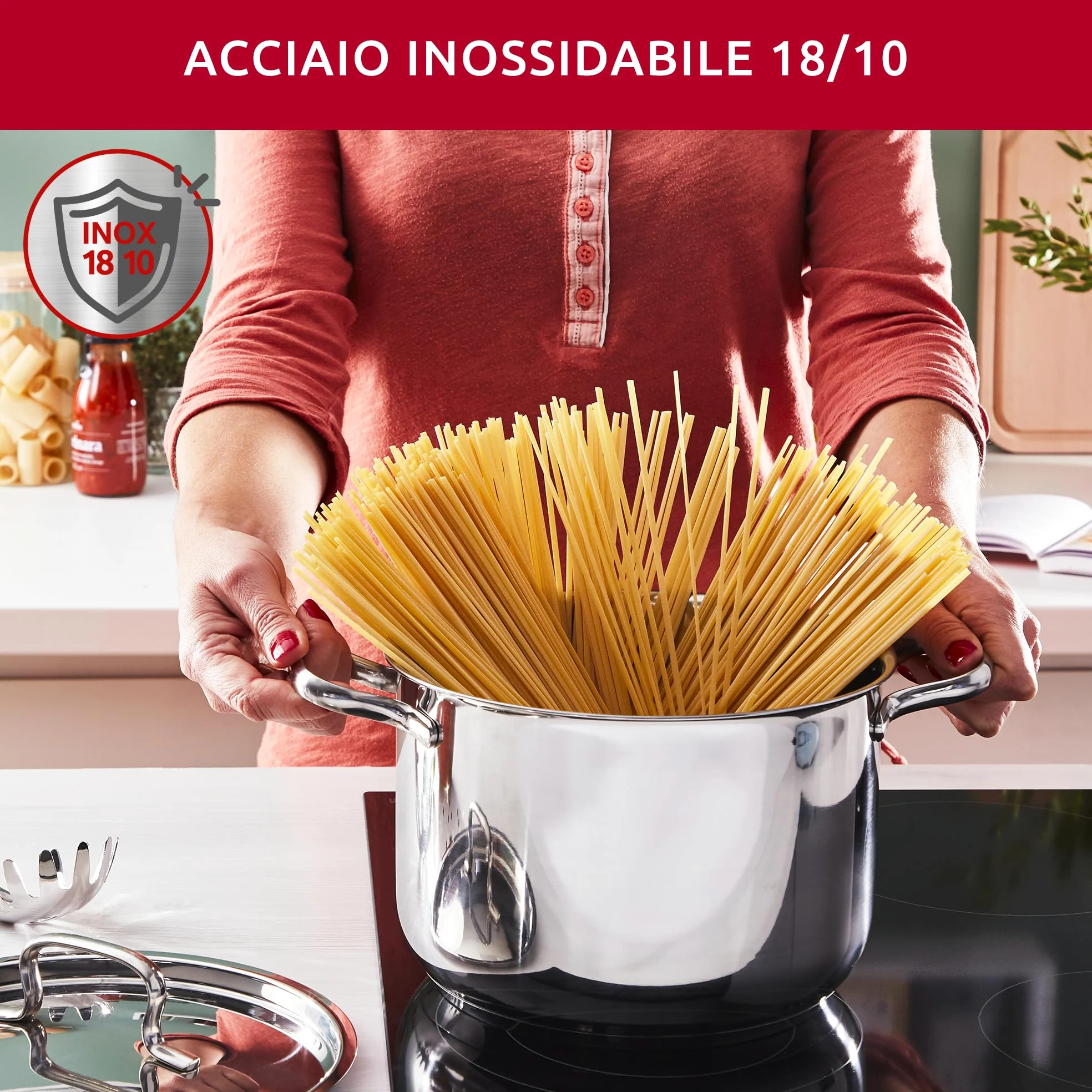 Lagostina Sfiziosa Set di Pentole Induzione, Gas e Forno in Acciaio Inox 18/10, 24 Pezzi, Fondo Lagoseal Plus, con 5 Casseruole, 3 Pentole, Bollilatte, 8 Coperchi, 7 Utensili Cucina