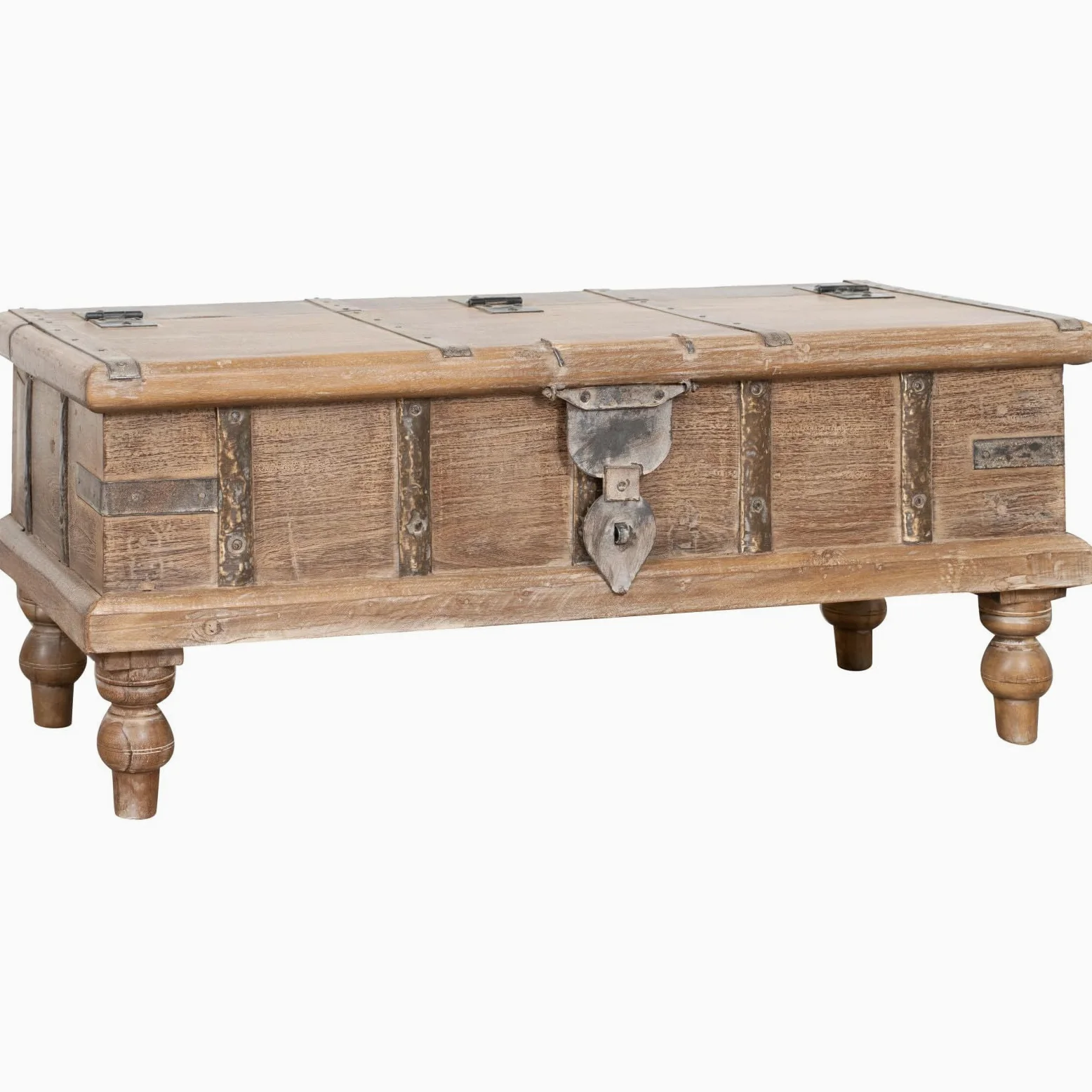 Biscottini Baule legno con panca contenitore 124x46x58 cm - Baule da interno in legno riciclato - Panca legno portagiochi vintage