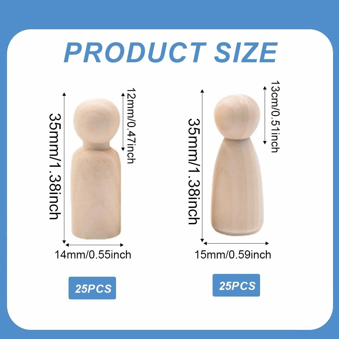 50 Pezzi Bambola Piolo di Legno, Peg Dolls Non Finiti, Peg Doll Legno, Bambole a Pioli in Legnos, Mini Bambola Gente Femmina e Maschio per Fai Da Te Creazioni Artistiche e Painted