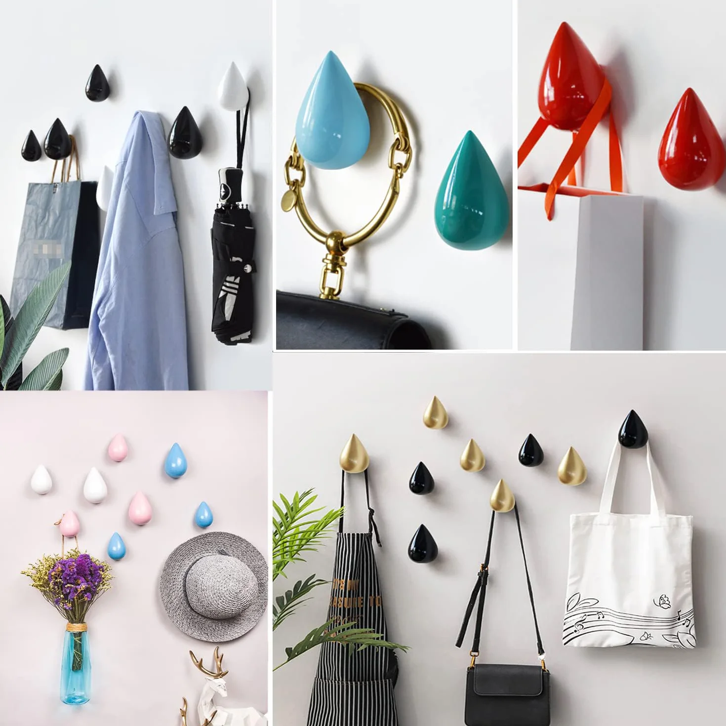Ganci Appendiabiti a Goccia d'Acqua Decorazione Moderna 2 Pezzi per Cappelli Giacche Sciarpe