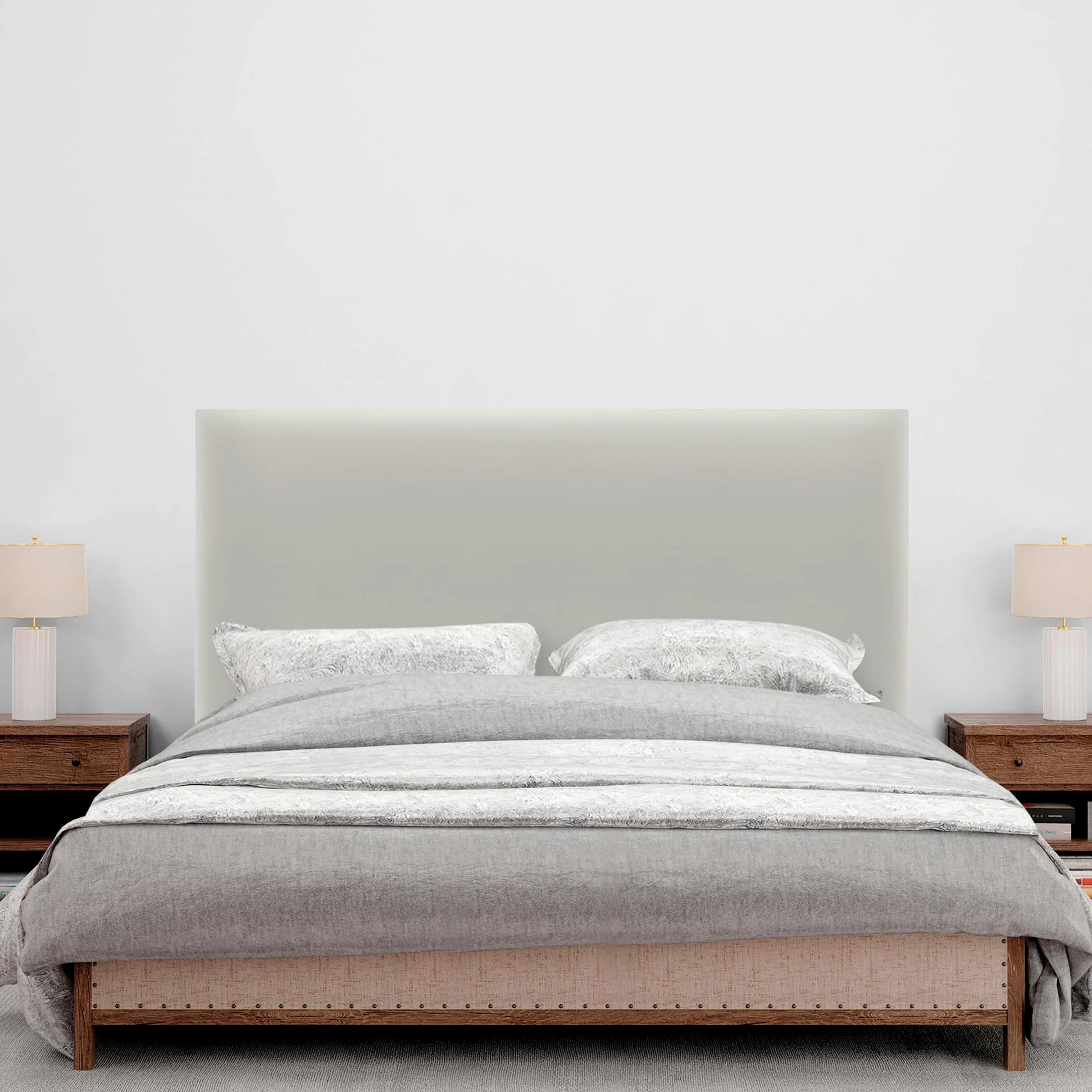 DHOME Testiera in Similpelle o Tessuto Aqualine Liscia Fino a Terra Testiere Testata Imbottita Letto (145x120cm (135/140), Similpelle Bianco Avorio)