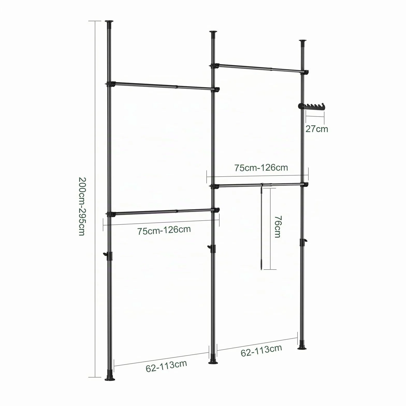 SoBuy KLS03-II-SCH Telescopic Appendiabiti da Terra Regolabile Nero