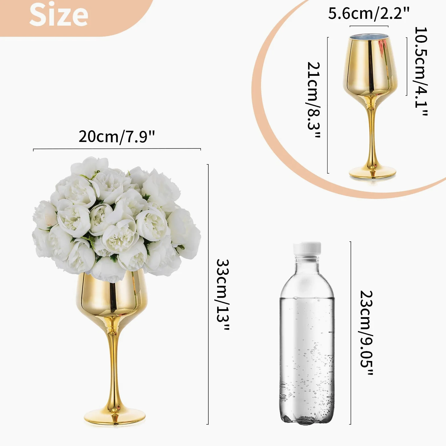 NUPTIO Piccolo Vaso di Vetro con Fiori: 2 Set 21cm Vasi D'oro con Fiori Artificiali Bianchi per Centrotavola Matrimonio, Finta Peonia Composizione Bouquet per Festa Compleanno Decorazioni per Casa