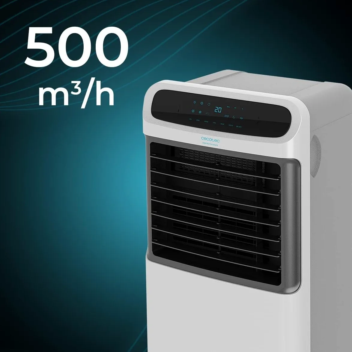 Cecotec Climatizzatore Evaporativo Portatile Freddo EnergySilence PureTech 5500 3 in 1: Freddo, Ionizzatore e Ventilatore, 12 L, 3 Velocità, Telecomando, Display LCD, Flusso d'aria 500 m3/h