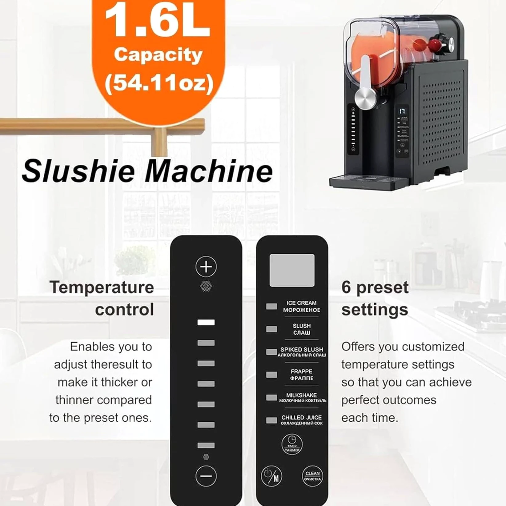 Granitore Per Uso Domestico, 15-60 Minuti - Macchina Per Granite, Senza Ghiaccio, Autopulente, Macchina Per Bevande Ghiacciate, 6 Programmi Preimpostati, Prenotazione One-Touch, Autopulente