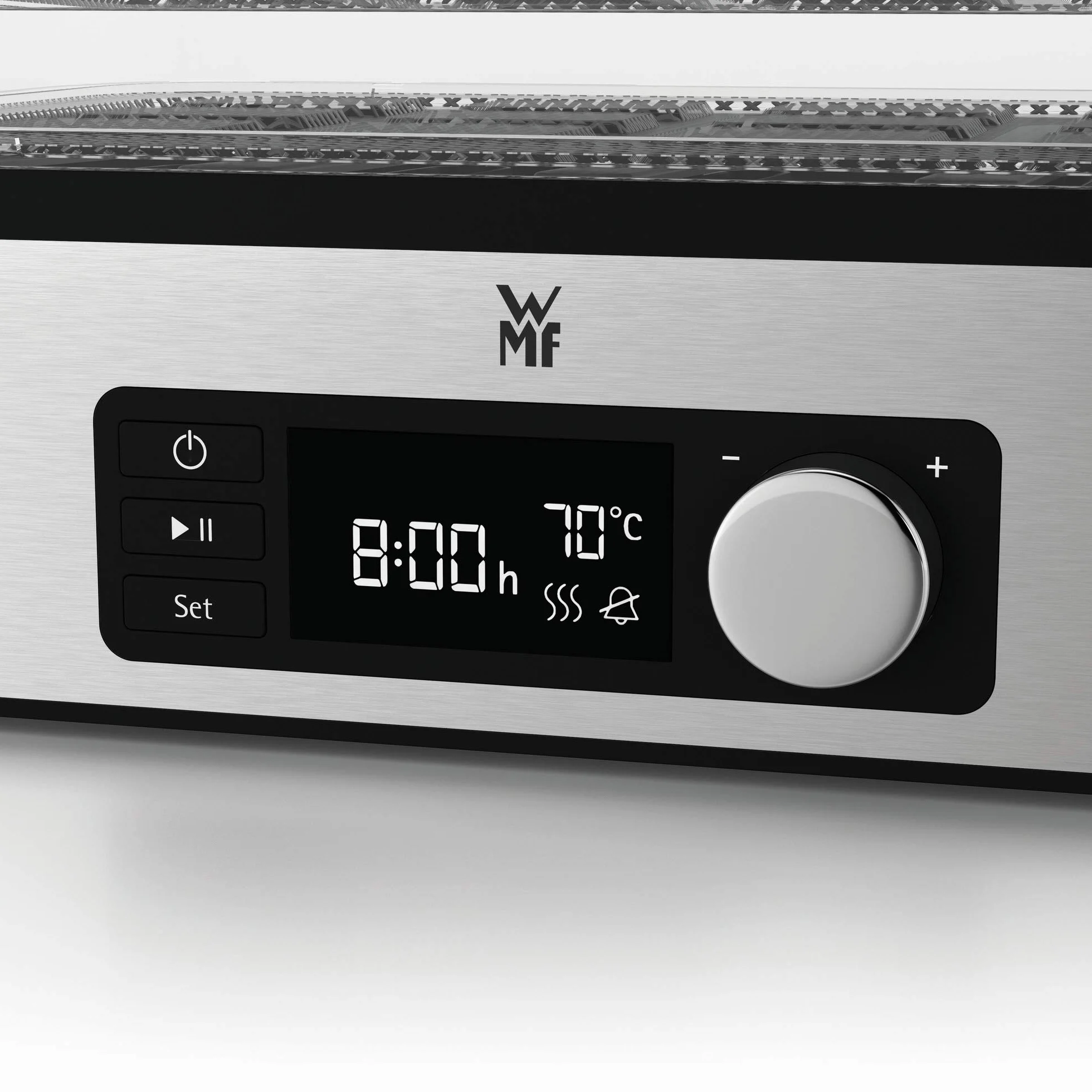 WMF KitchenMinis Essiccatore Compatto Snack to Go, in Acciaio Cromargan con 5 Griglie di Essicazione in Tritan, Sistema Silenzioso, Essicatore con Display LCD e Timer Programmabile, Dim. 28 x19x21 cm