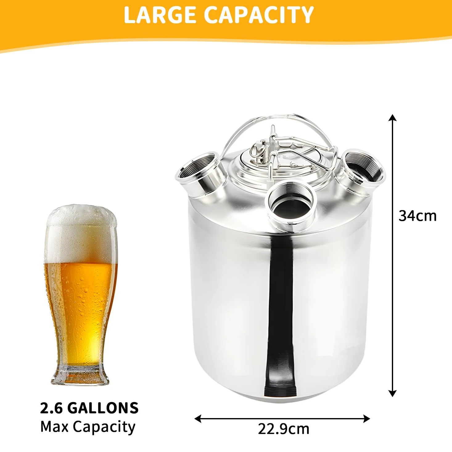 Contenitore per la Pulizia della Birra in Acciaio Inox 10L, Contenitore per la Pulizia dell'impianto di Spillatura della Birra con 3 Teste, Adatto per Lance di Tipo A e S, Argento, 304
