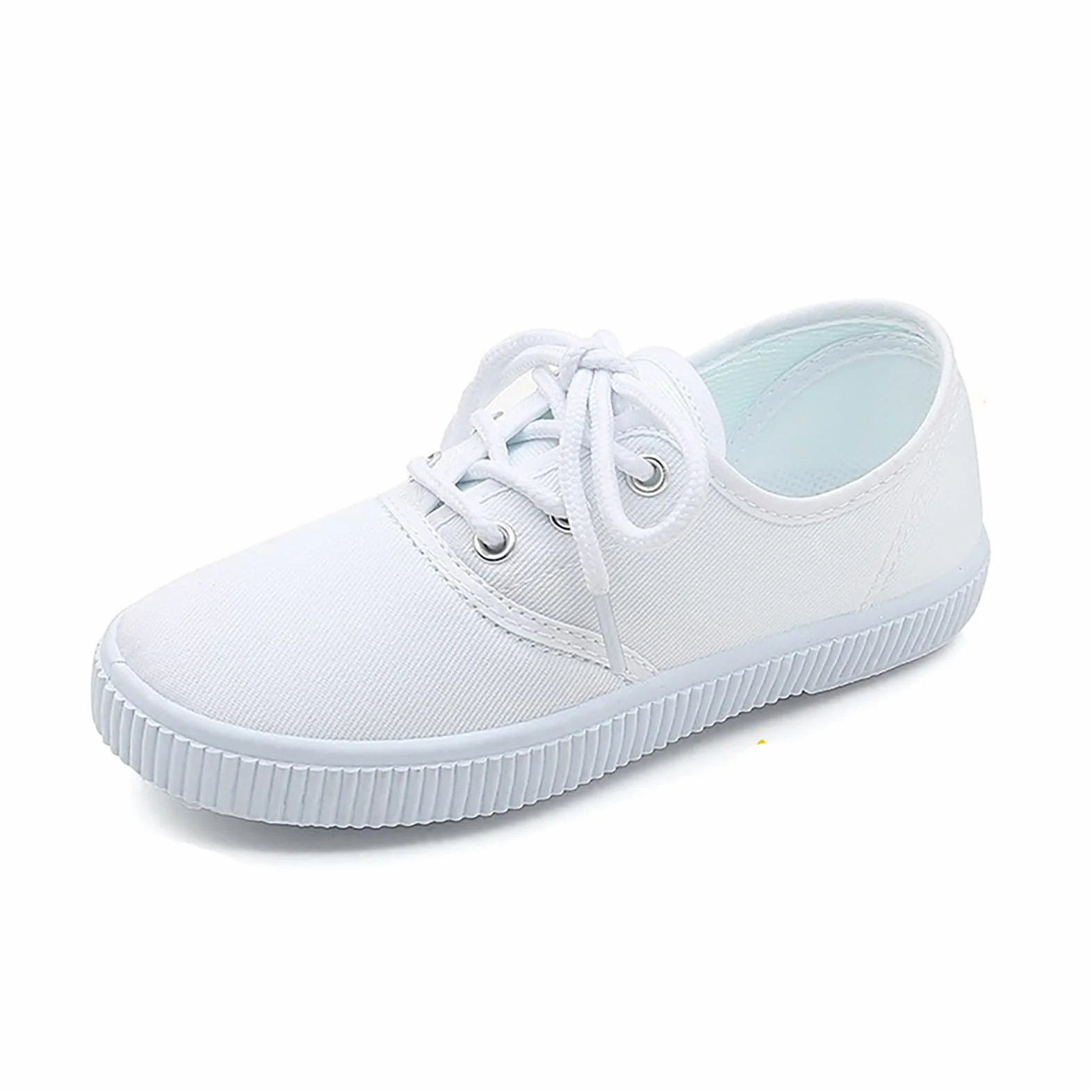 Bambini Scarpe da Ginnastica in Tela Bianca Traspirante Leggere Chiusura a Gancio e Anello