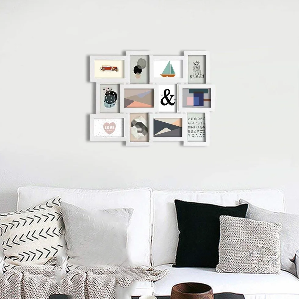 SONGMICS Cornice 10x15 cm Multifoto da Parete Posti di Foto e Un Portafoto Singolo da Tavolo Bianco con Venatura del Legno RPF112W, Confezione da 12, unità