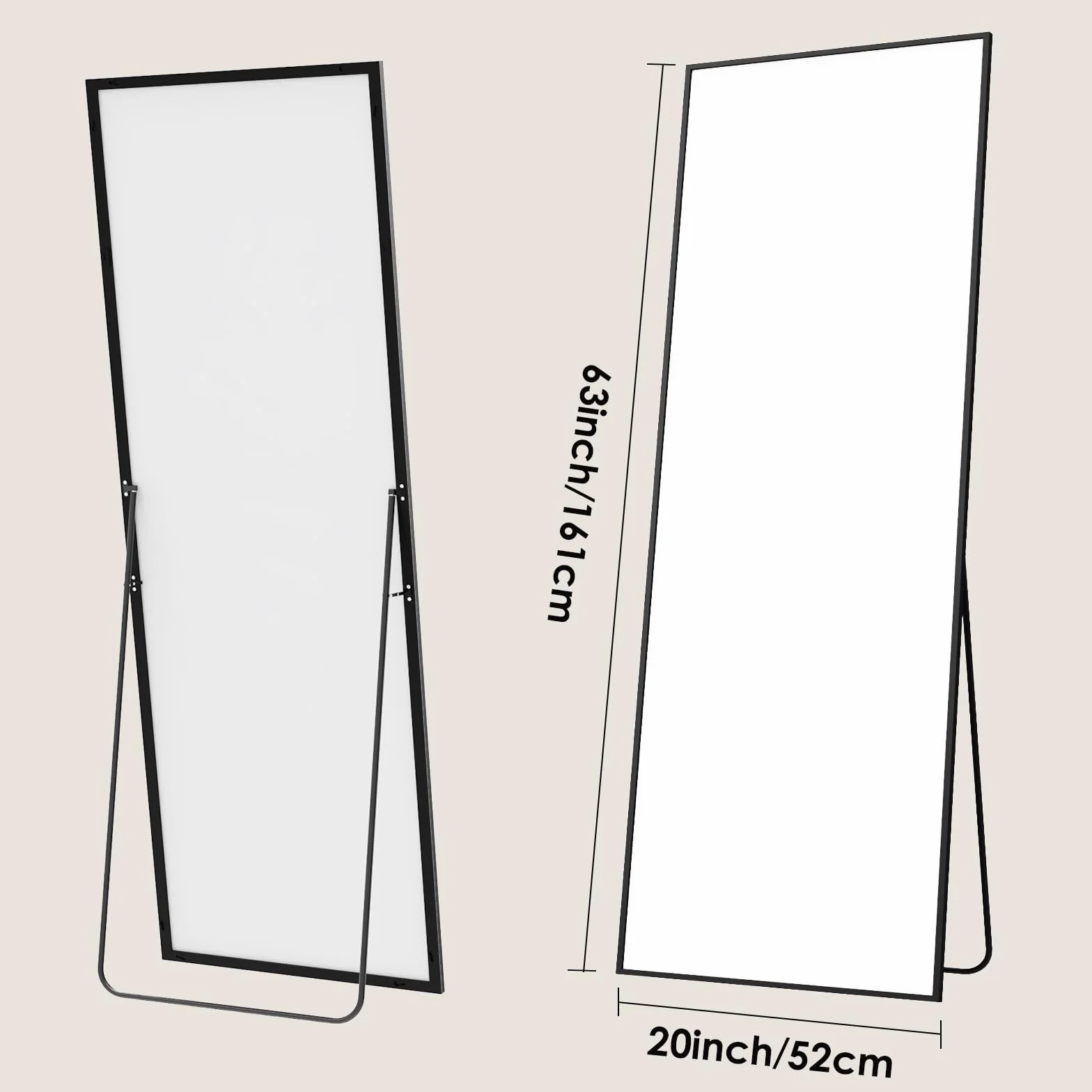 161 x 52 cm Specchio da Terra, Specchio a Figura Intera Rettangolare, Cornice in Lega di Alluminio, Specchio da Parete per Soggiorno, Camera da letto