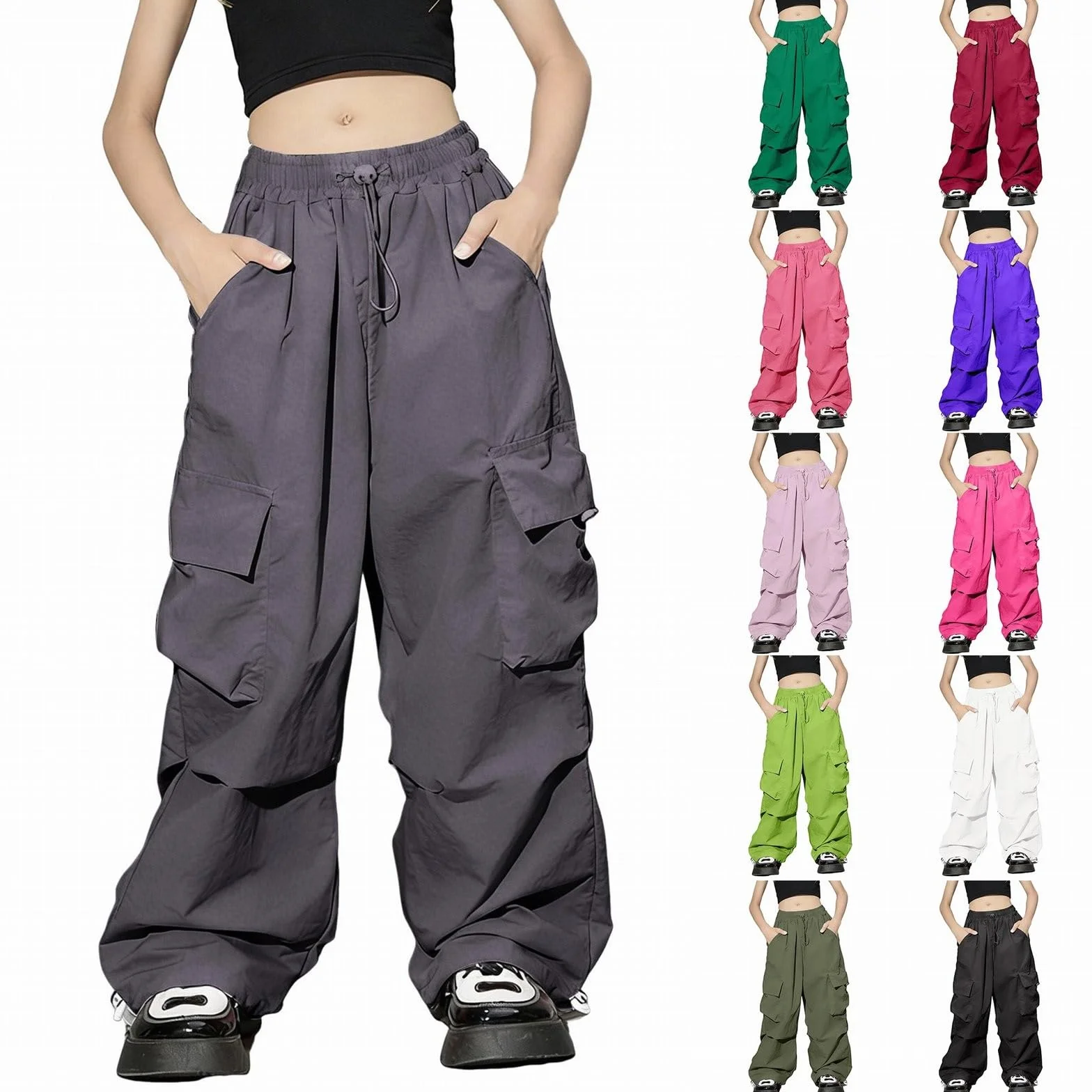 Pantaloni da jogging cargo larghi Y2K a vita alta per ragazza