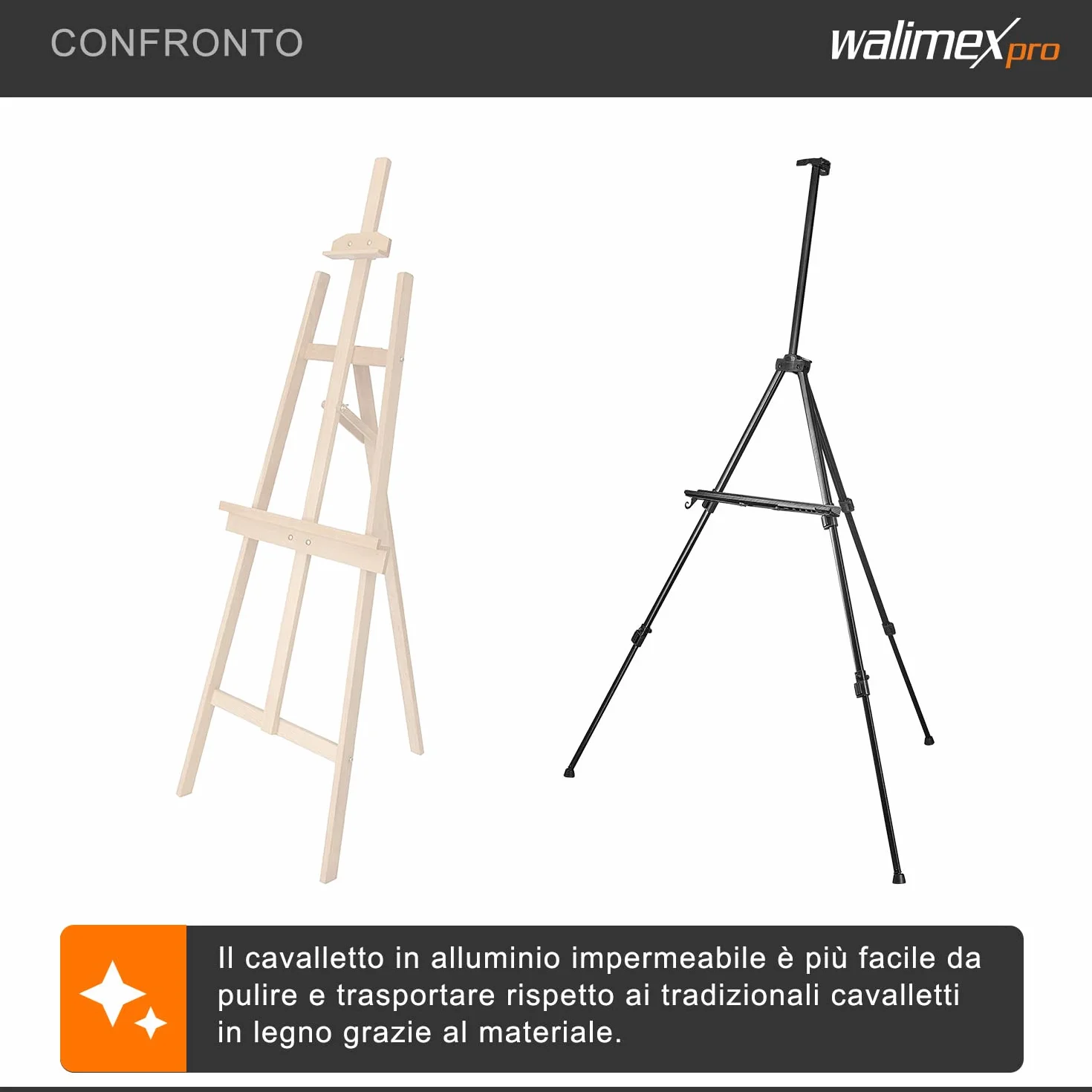 Walimex pro easel XL 60-180cm alluminio cavalletto da studio da tavolo da campo per tele 140x4cm 6kg vassoio supporto colori pennelli borsa