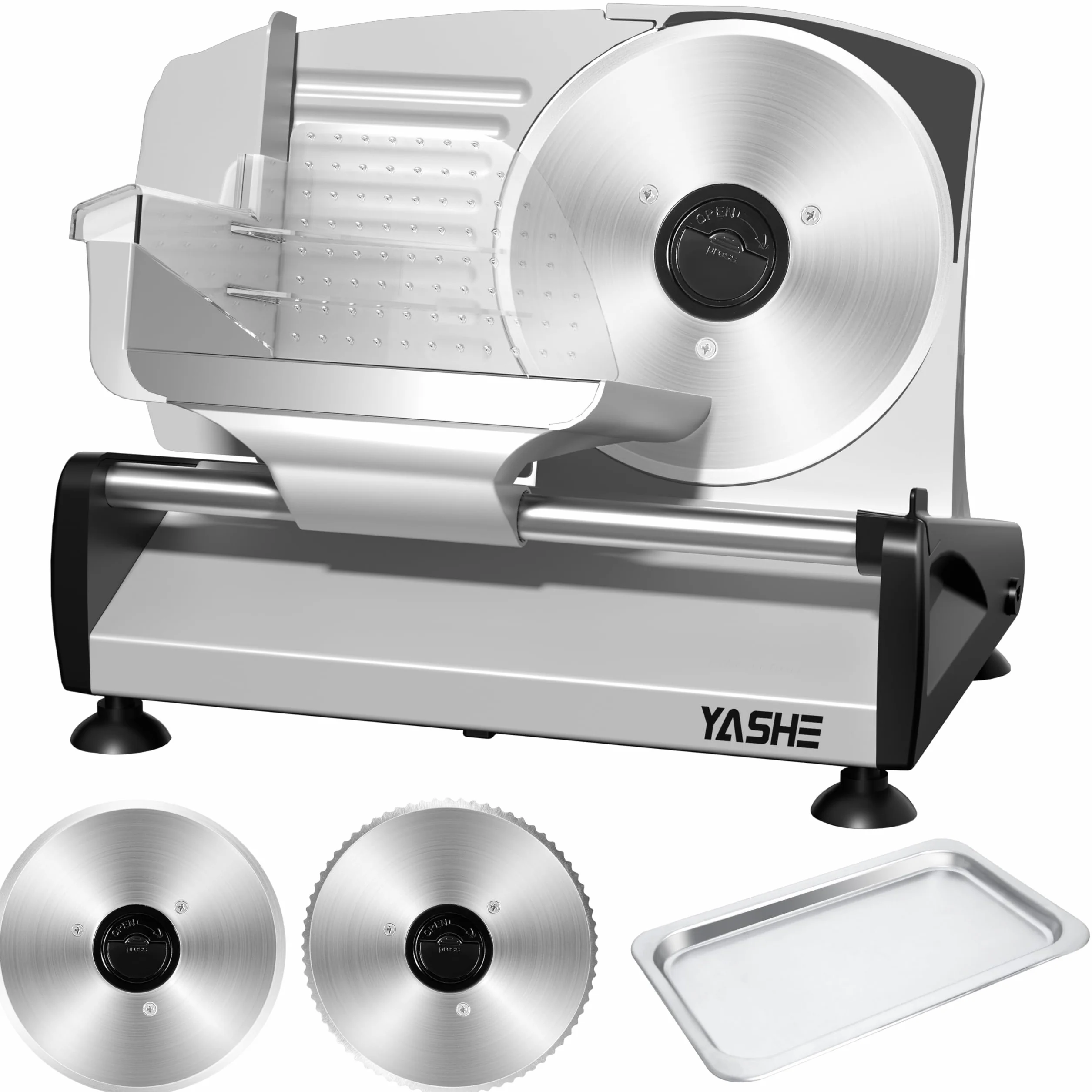 YASHE Affettatrice Elettrica Da Casa Con Motore DC Silenzioso, Affettatrice Professionale Per Prosciutto 200W, Lame In Acciaio Inox Doppie Da 19CM, Spessore Regolabile 0-15mm Per Carne Formaggio Pane