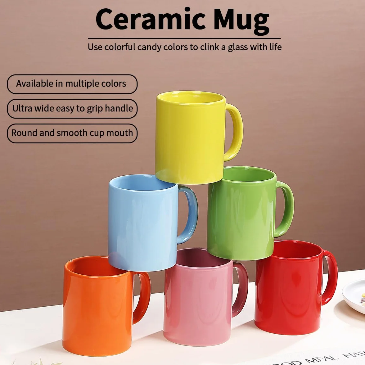 Evanda Servizi da caffè 6 pezzi, tazze grandi da 350 ml per caffè, tè e brulè, lavabili in lavastoviglie (colore misto)