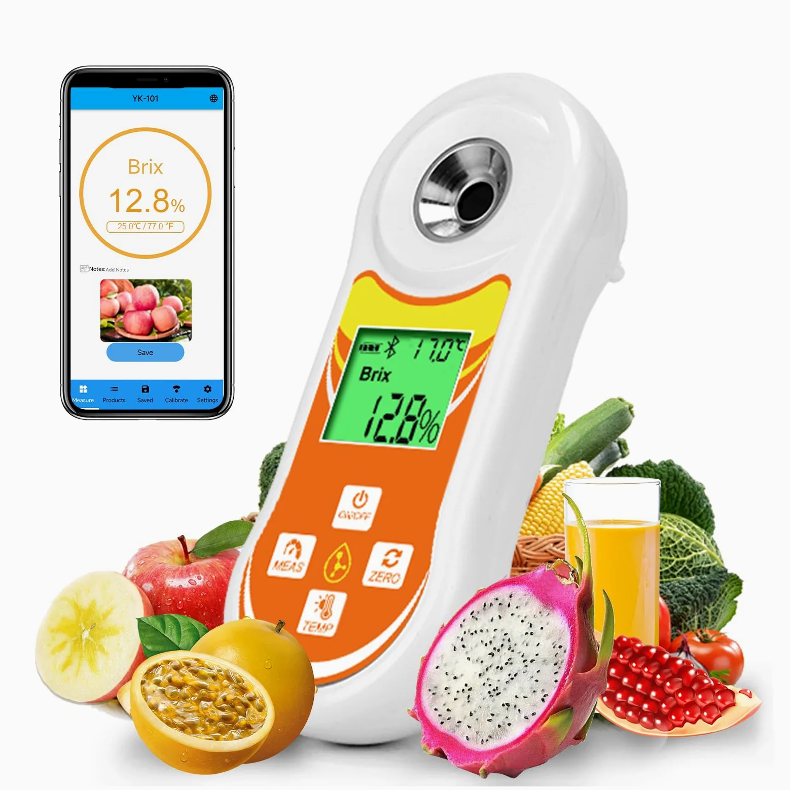 Rifrattometro Brix intelligente, tester Brix digitale YINMIK (0-60%), misuratore zucchero con ATC, metro Brix portatile per frutta, produzione casalinga di vino e birra, caffè, succo, cibo, verdura