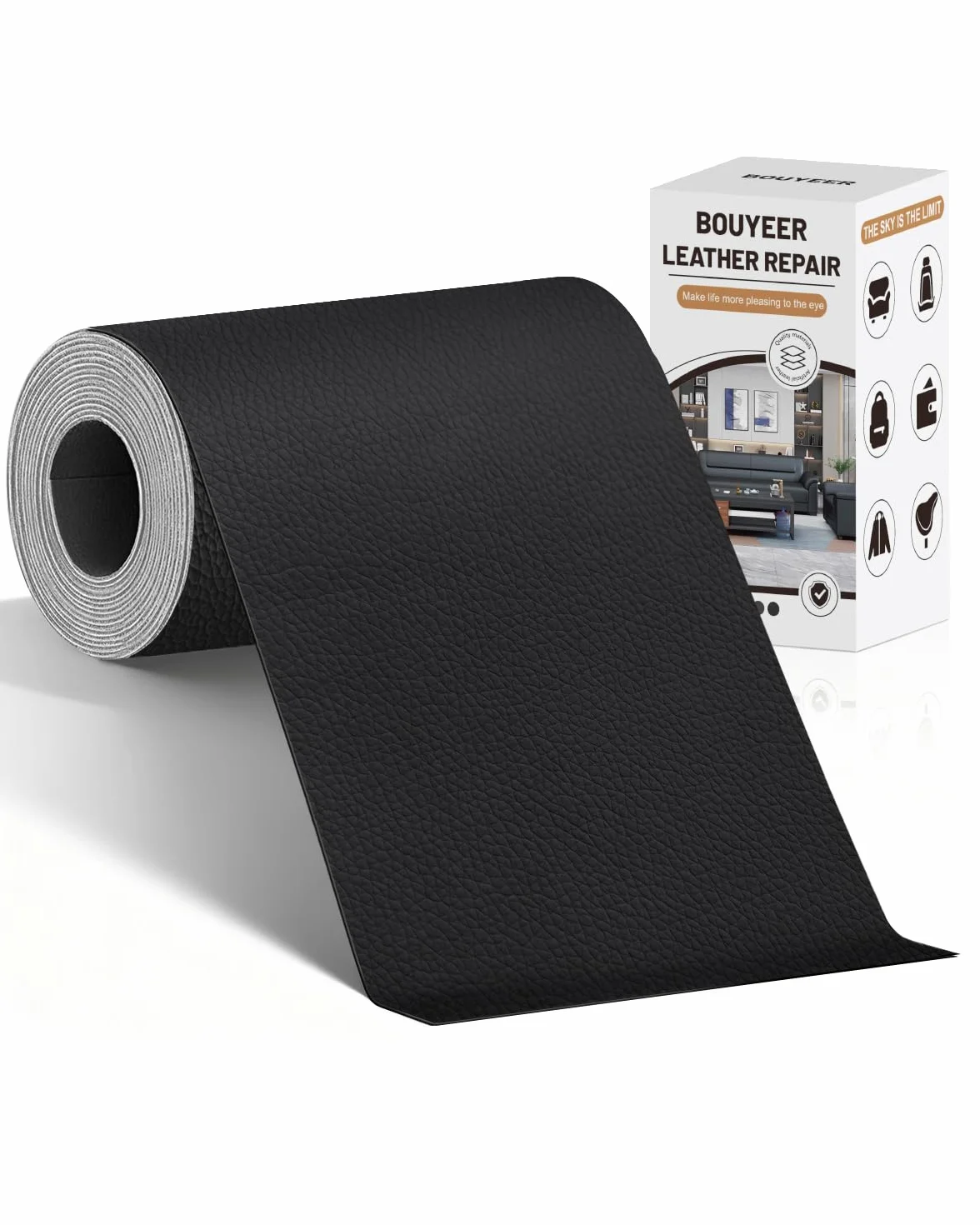 Pelle Adesiva per Riparazioni 10x210 cm Toppe per Tessuti Set Riparazione Nero
