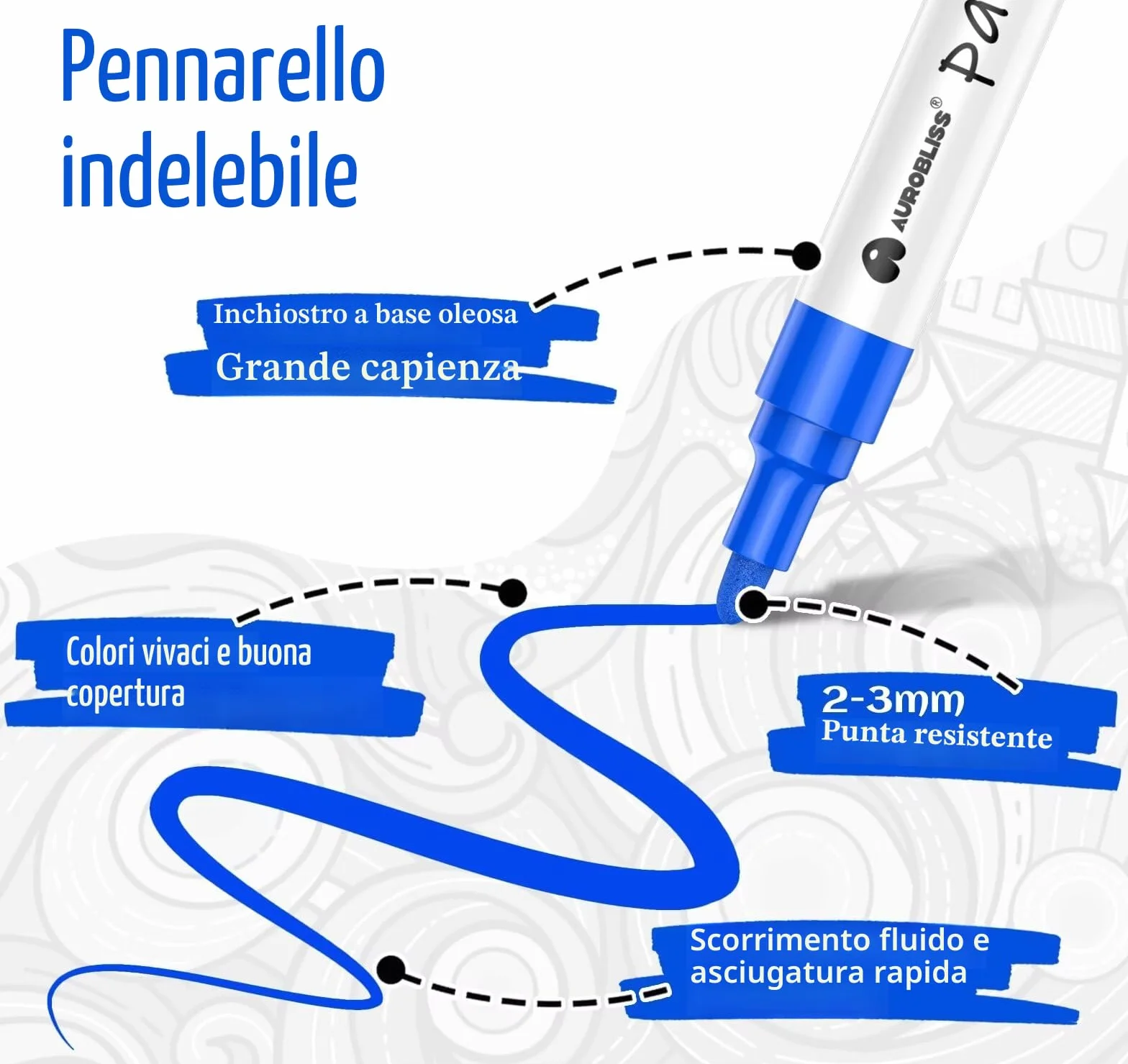 Pennarelli indelebili a base di olio impermeabili punta proiettile 2-3 mm per metallo plastica vetro legno 5 pezzi