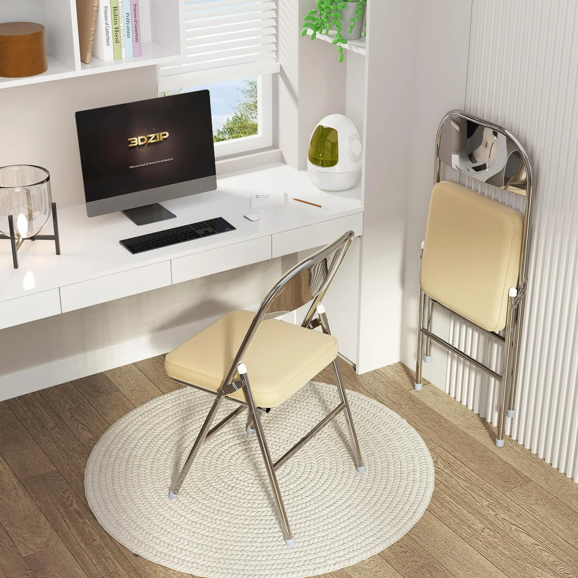 6Pcs Comoda sedia pieghevole da cucina sedie pieghevoli in pelle sedia per visitatori con cuscino spesso sedie da pranzo pieghevoli per cucina, interni, esterni, sala conferenze Beige