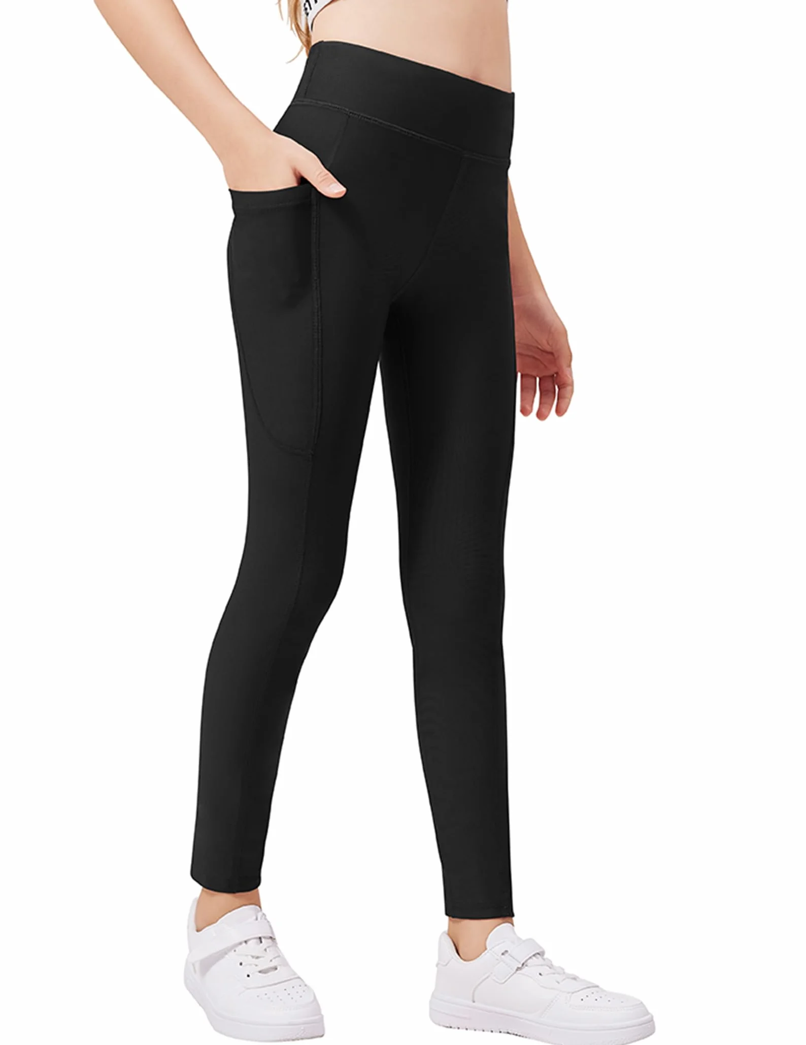Arshiner Leggings per Bambine Sportivi in ​​Pile Sottile Vita Alta Traspiranti Pantaloni Lunghi da Jogging Pantaloni da Palestra Leggings Termici Invernali 5-14 Anni