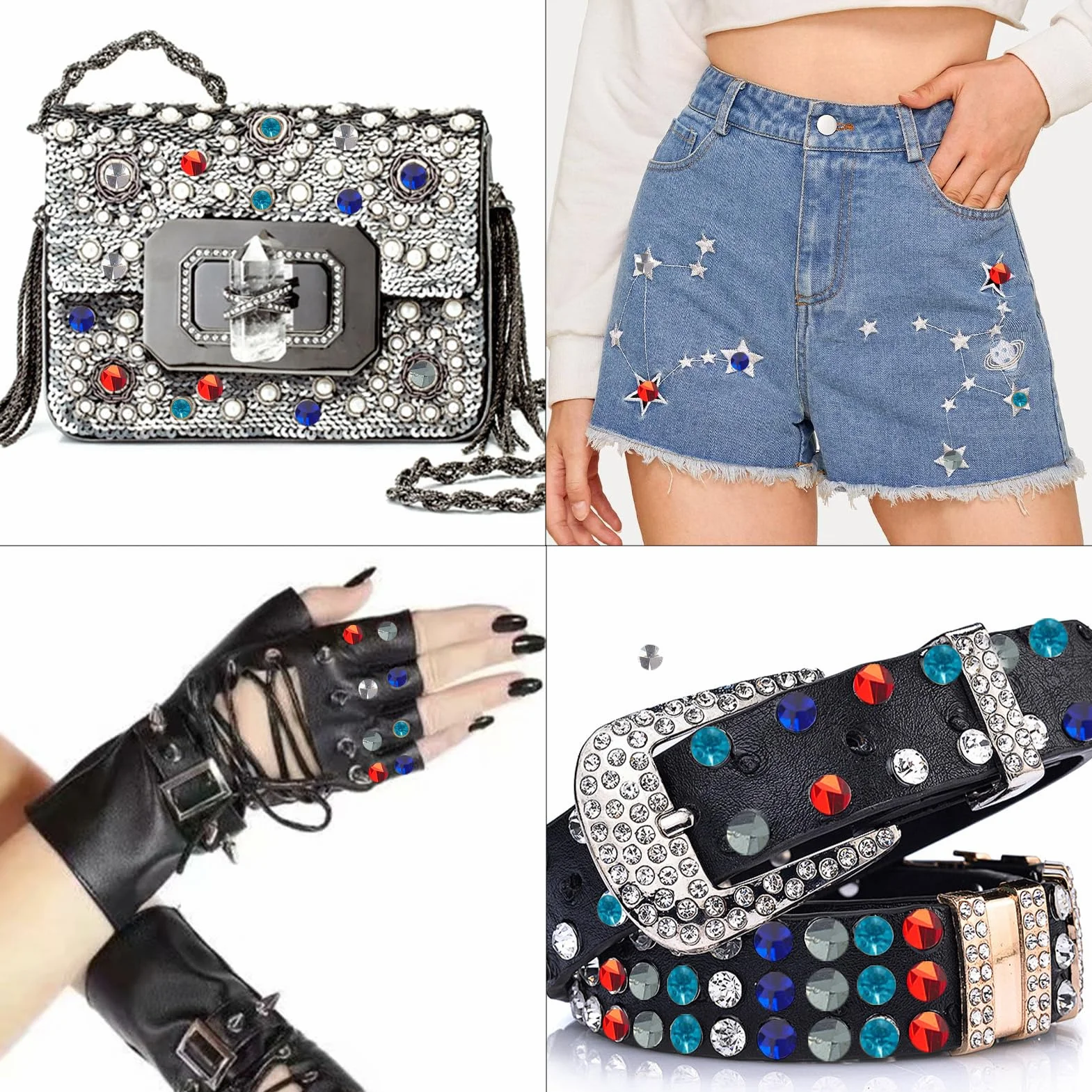 NICENEEDED 100 Set Rivetti con Strass 8mm Cristallo 5 Colori per Artigianato Pelle